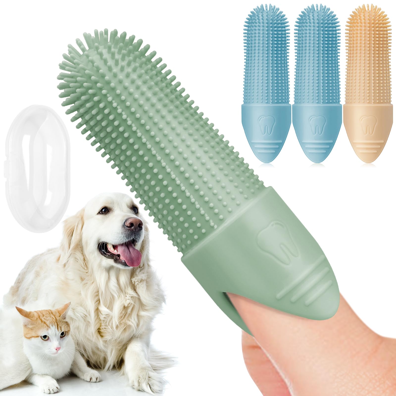 4 Pack Dog Toothbrush Set - 360° Cleaning Finger Brush for Dogs & Cats Teeth - Food Grade Silicone Pet Dental Care - Fits Most Fingers - Perfect for Puppy & Adult Pet Oral Hygiene at Home