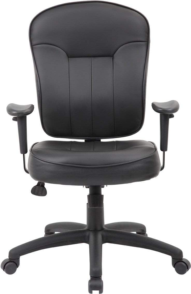 Premium Boss Black Leather Task Chair with Adjustable Arms [B1562] - Ergonomic Office Chair for Home & Executive Workspaces