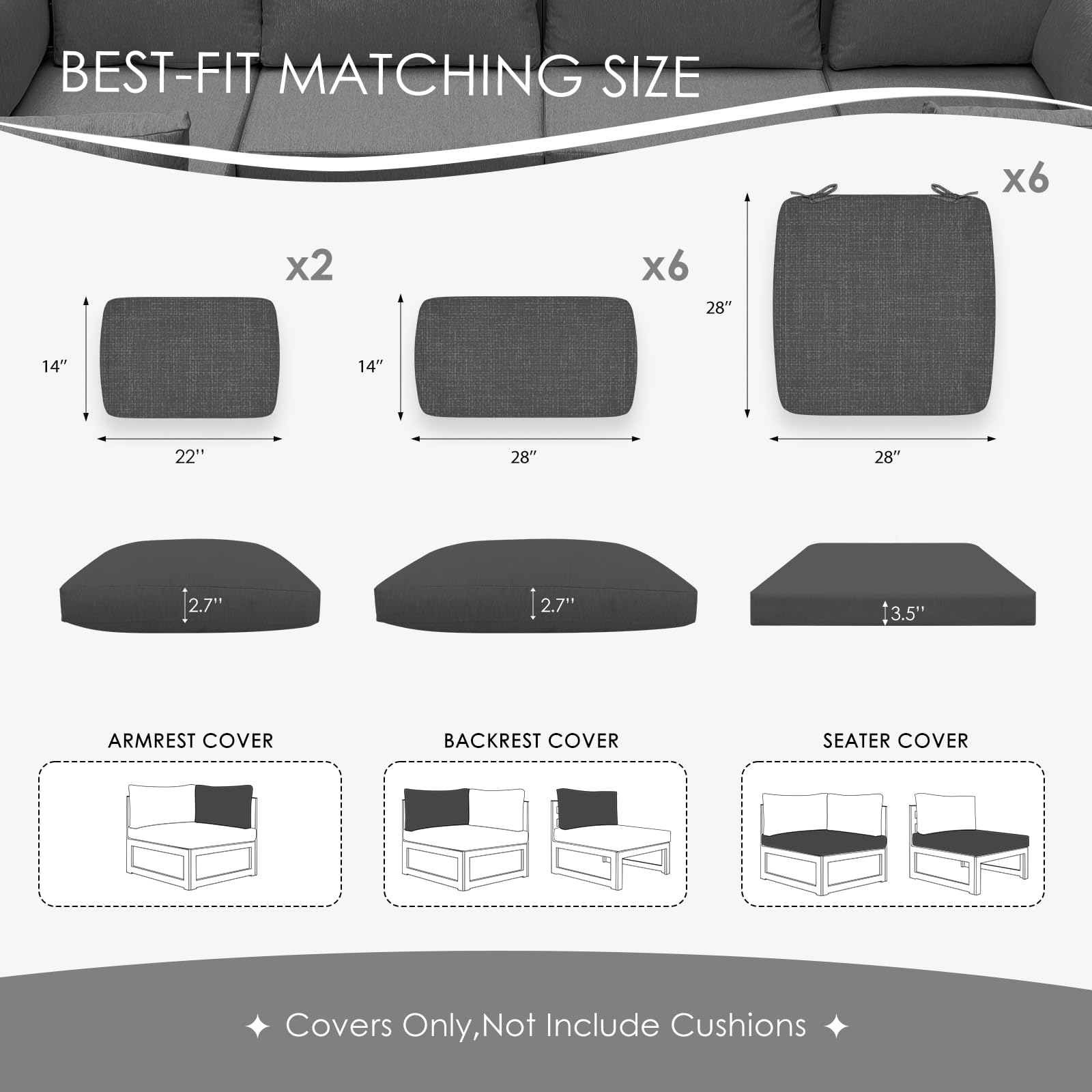 NICESOUL® 14-Piece Waterproof Outdoor Patio Cushion Covers 28