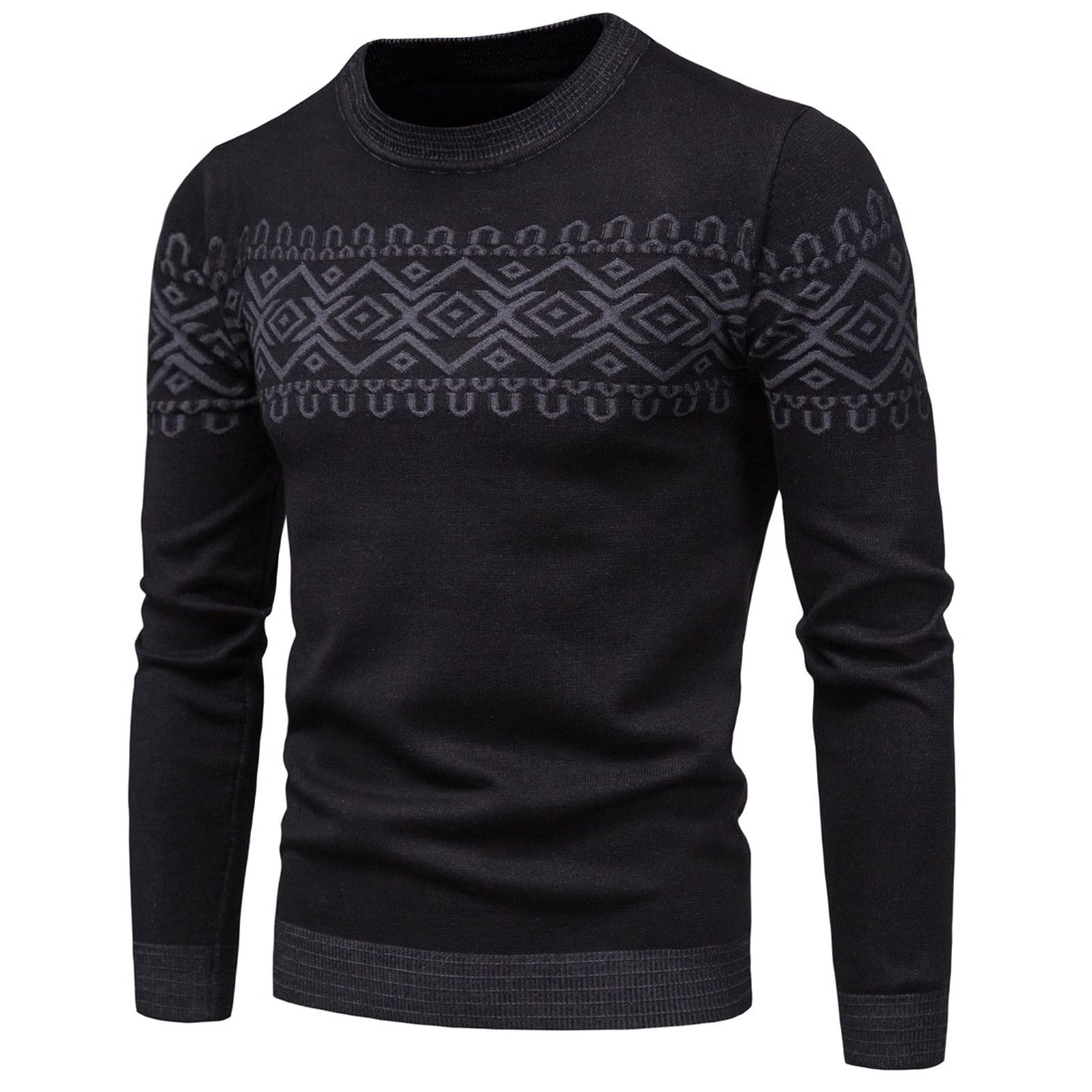 Men's Intarsia Knit Pullover Sweater - Round Neck Winter Long Coat for Casual & Office Wear
