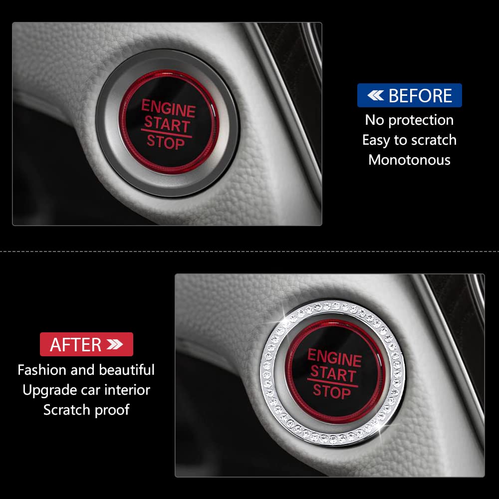 Sparkling Silver Rhinestone Car Accessories - Engine Start Stop Button Cover for Honda Accord 10th Gen | Bling Ignition Ring Stickers | Interior Decoration Trim | Perfect for Car Customization & Luxury Upgrade