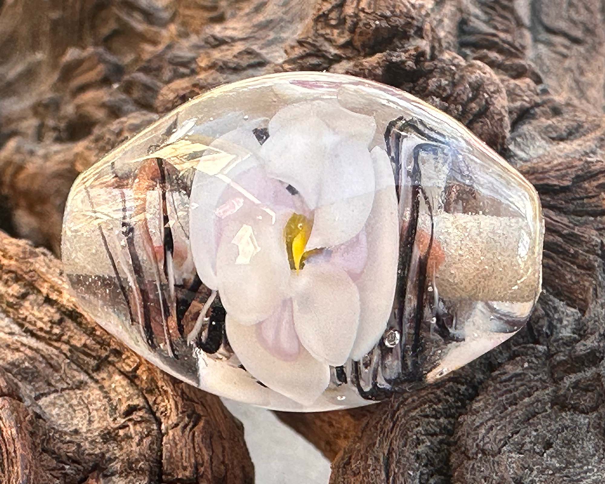 White Floral Shimmer Lampwork Focal Bead SRA - Handmade Glass Bead for Jewelry Making, DIY Crafts & Beading Projects - Perfect for Necklaces, Bracelets & Earrings
