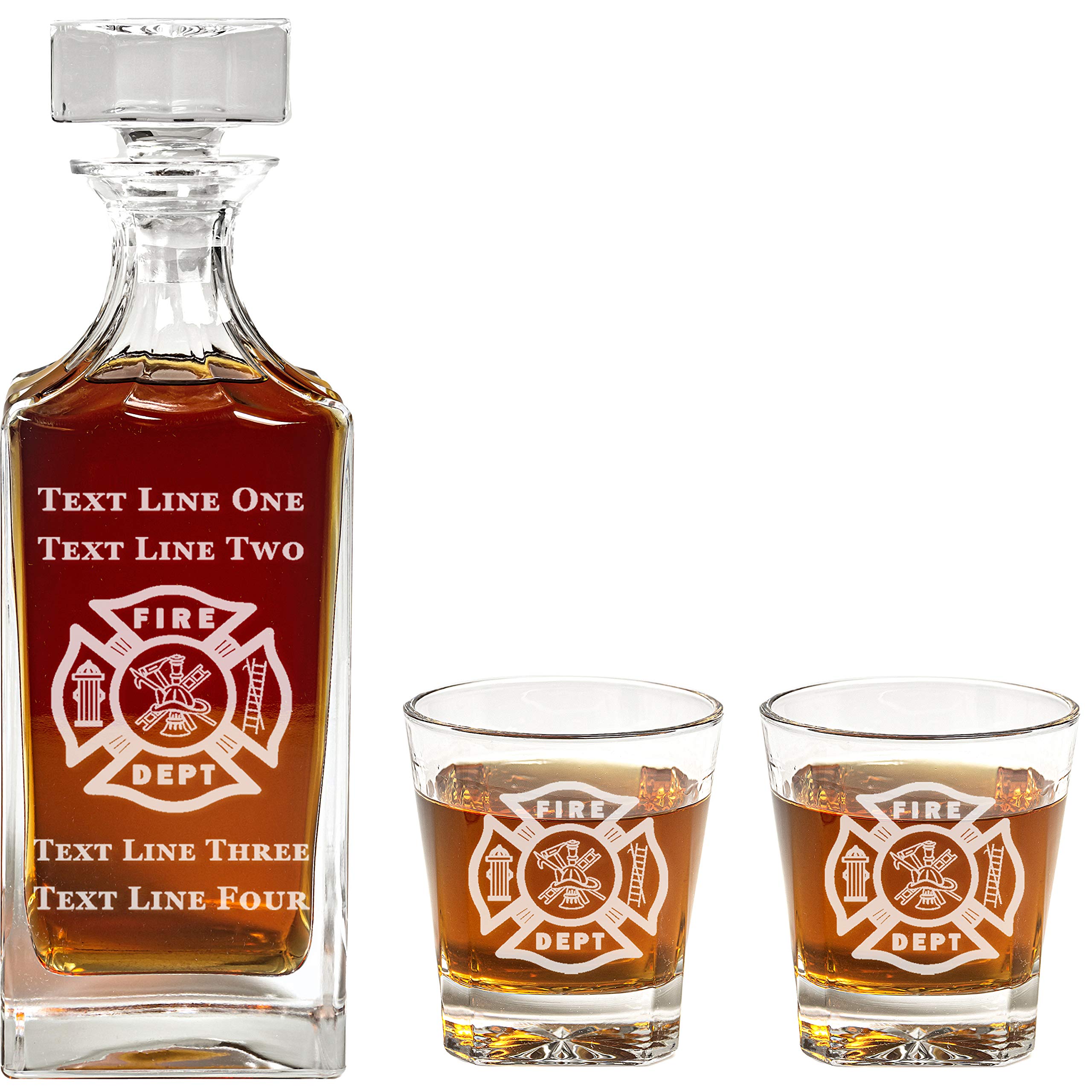 Firefighter Maltese Cross Decanter Set - 900ml Engraved Whiskey Decanter with Maltese Cross Design - Perfect Retirement Gift, Promotion Gift, Unique Firefighter Present for Men & Women - Ideal for Home Bars, Office Decor, and Special Occasions