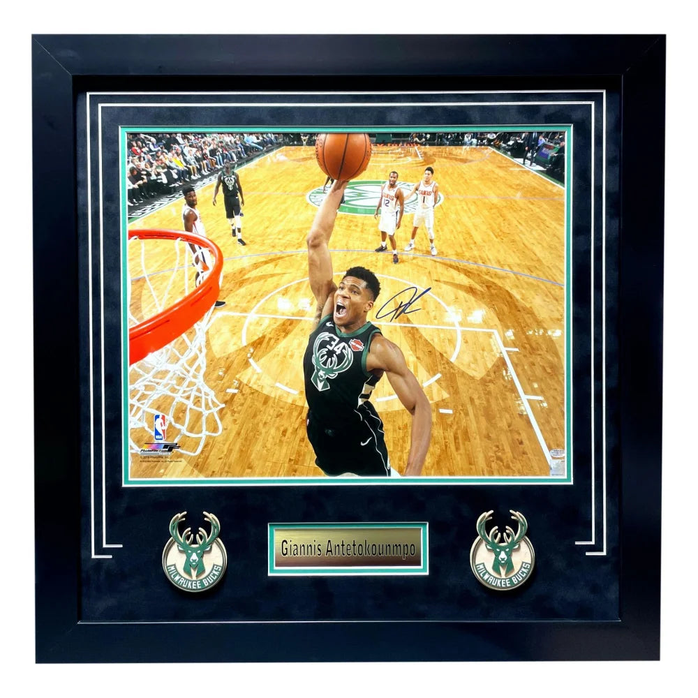 Authentic Giannis Antetokounmpo Signed Milwaukee Bucks Framed 16x20 Photo with Schwartz COA - Perfect for Sports Memorabilia Collectors, Man Cave Decor & NBA Fan Gifts