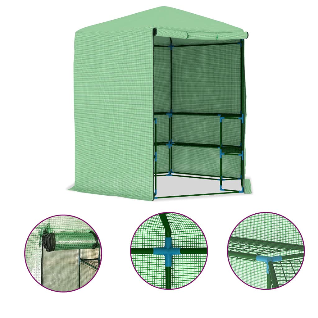 Walk-in Greenhouse Tent with Roll-Up Doors & Shelves - 89.4