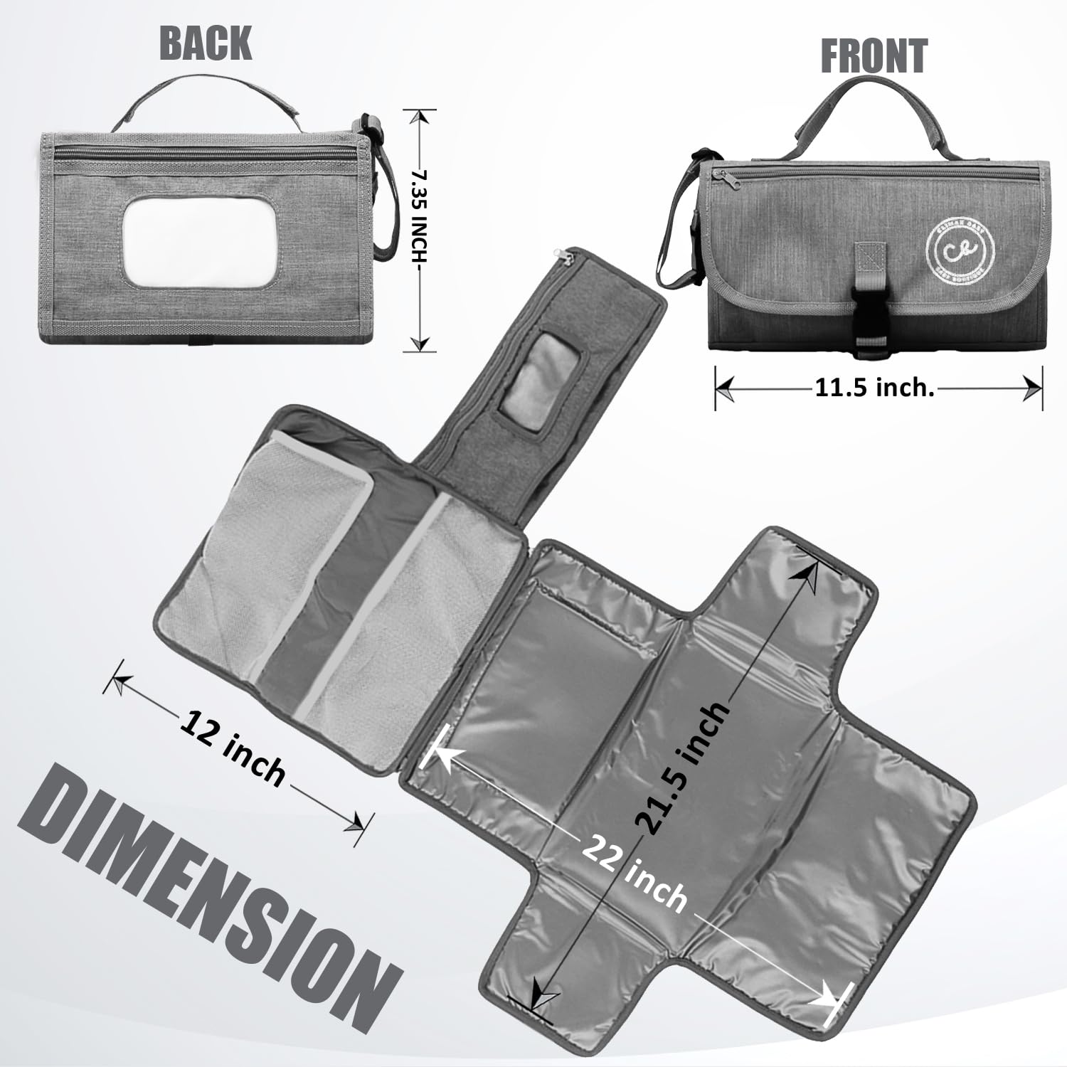 Portable Waterproof Diaper Changing Pad for Newborns - Travel Baby Changing Mat with Wipes Pocket for Boys & Girls (Gray) | Ideal for On-the-Go Parents, Daycare, and Traveling with Infants