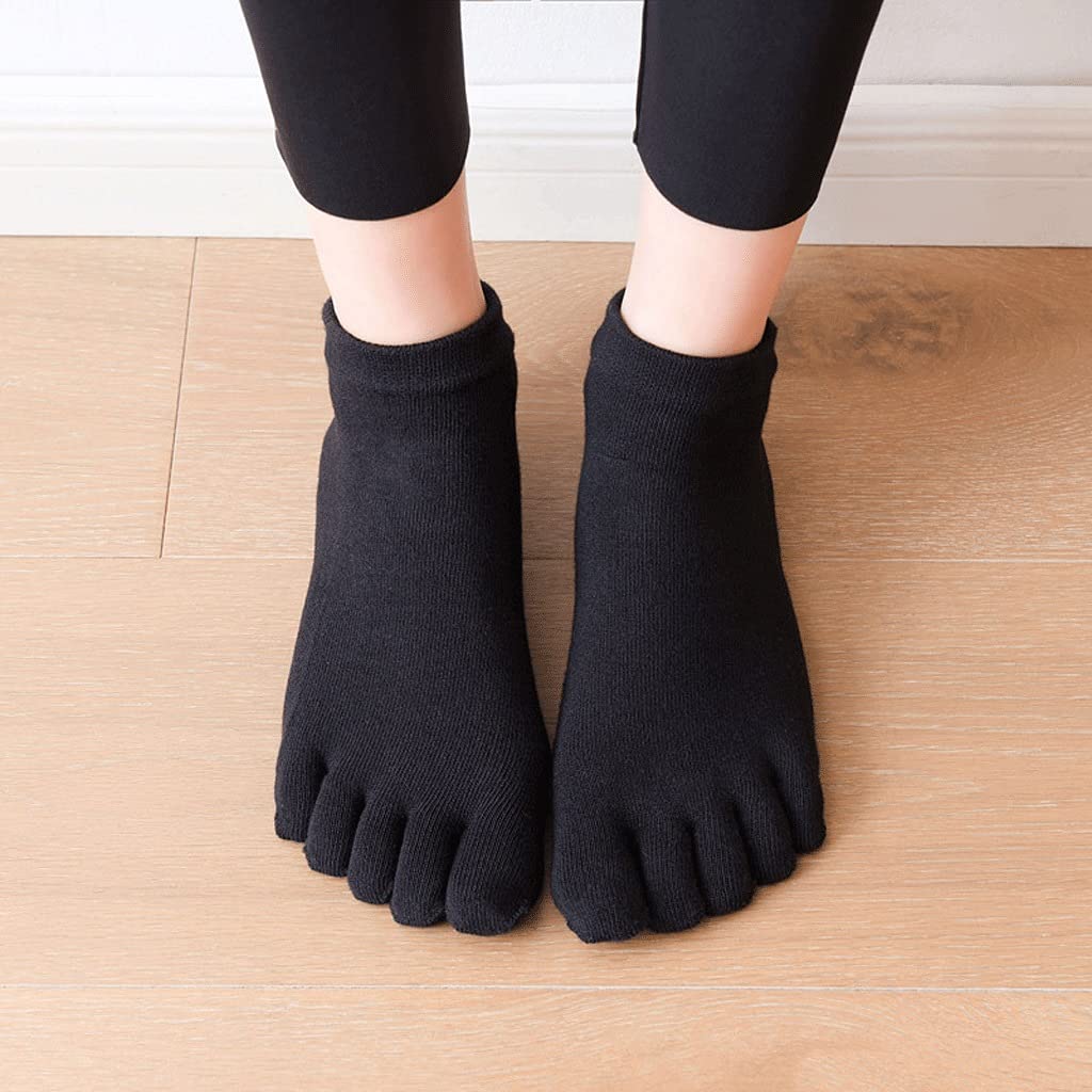 2021 Women's Anti-Slip Five-Toe Yoga Socks - Breathable Cotton Ballet Dance Socks for Pilates, Fitness & Quick-Dry Workouts (Black, Size US 4.5-8.5/EUR 35-41) - Perfect for Yoga, Barre, Dance & Home Workouts