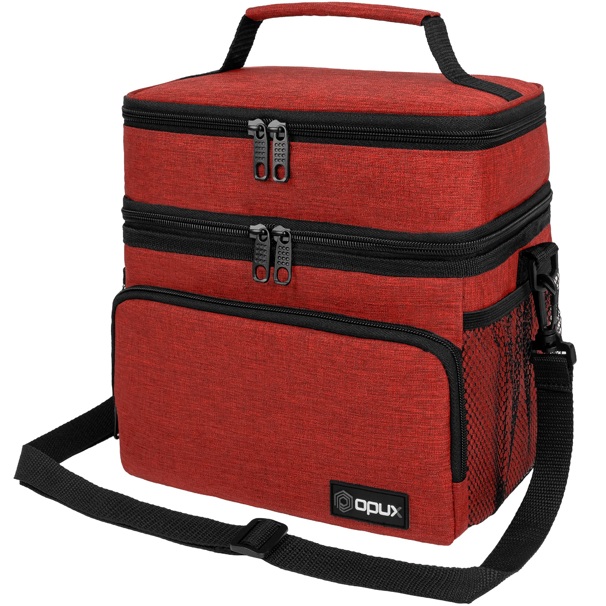 Premium Insulated Lunch Bag for Men & Women - Large Dual Compartment Cooler Tote with Shoulder Strap | Leakproof Soft Lunch Box for Work, School, Picnic & Outdoor Activities | Ideal for Adults & Kids (Red, Double Deck)