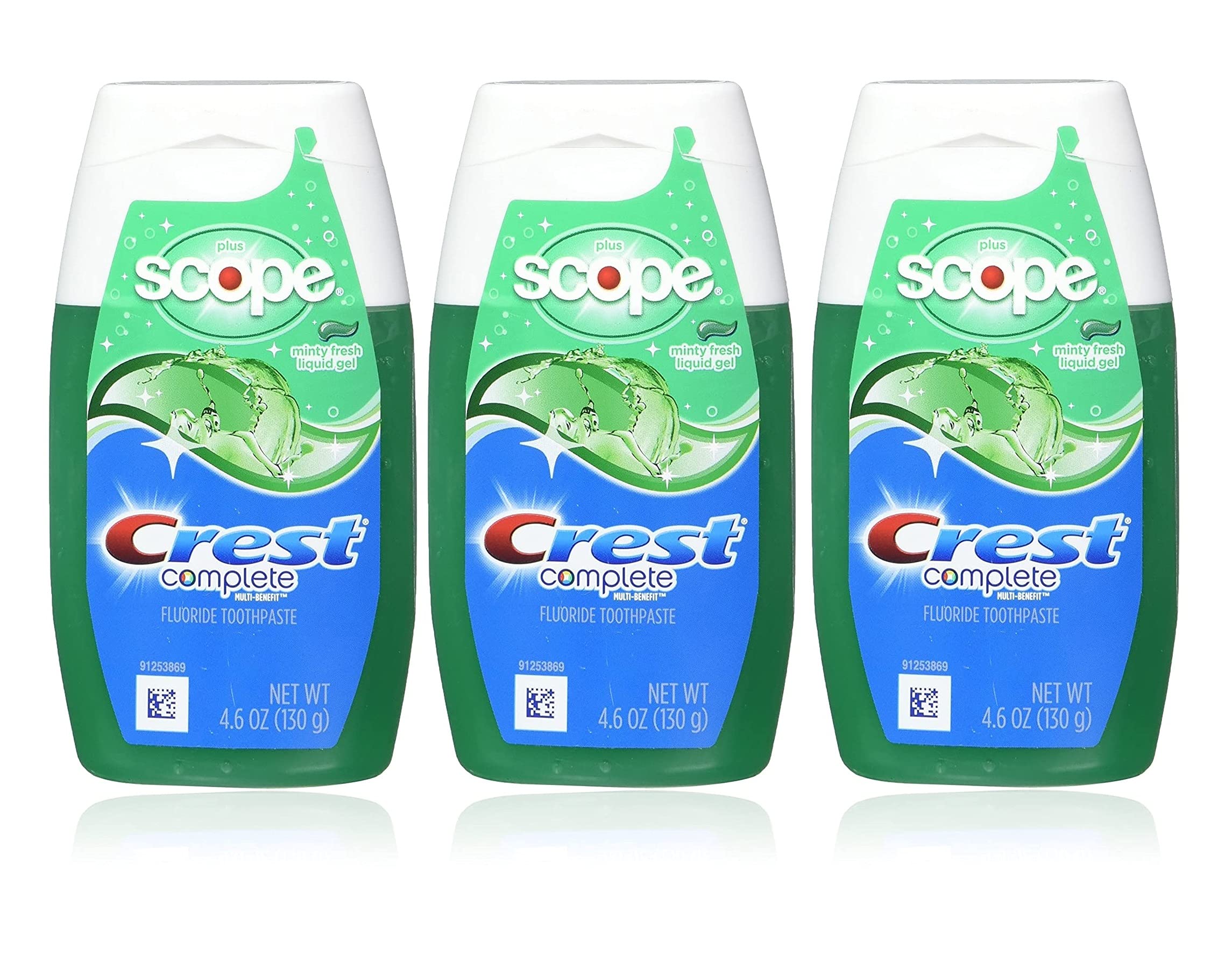 Crest Complete Whitening Plus Scope Tartar Control Toothpaste - Minty Fresh Liquid Gel, 4.6 Oz (130g) - 3 Pack | Teeth Whitening & Tartar Protection | Fresh Breath for Daily Oral Care at Home or Travel