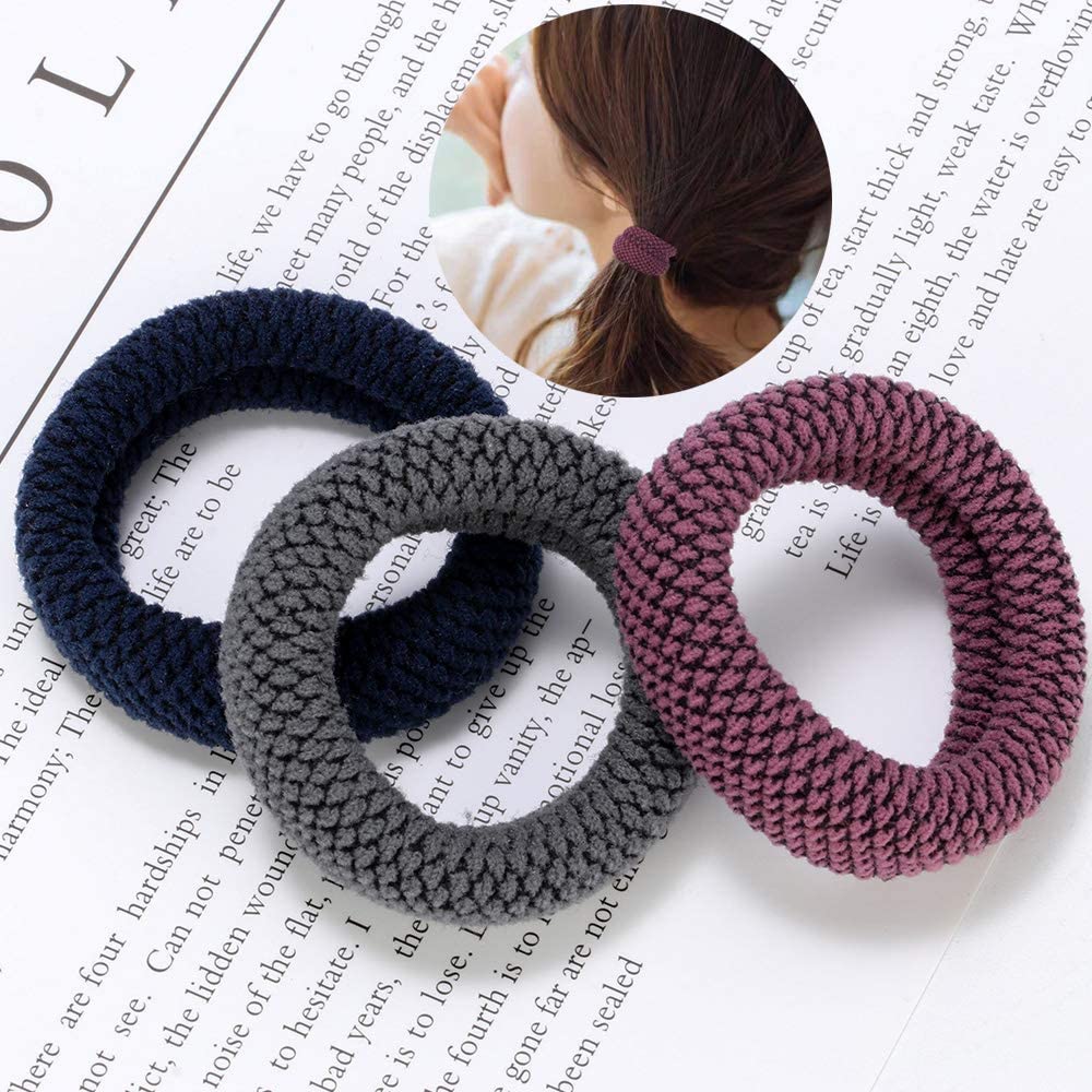 12 PCS Thick Hair Ties for Women & Girls - Soft Seamless Non-Slip Elastic Hair Bands for Ponytails & Headbands - Perfect for Thick, Heavy & Curly Hair - Great for Workouts, Yoga, School & Everyday Use