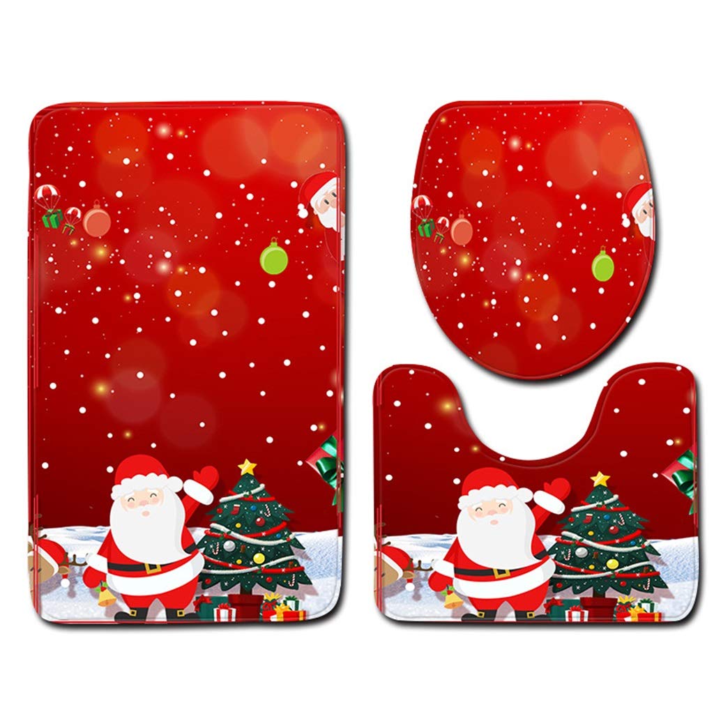 Christmas Bathroom Floor Mat Set - 3-Piece Non-Slip Toilet Rug for Holiday Decor (50x80cm)