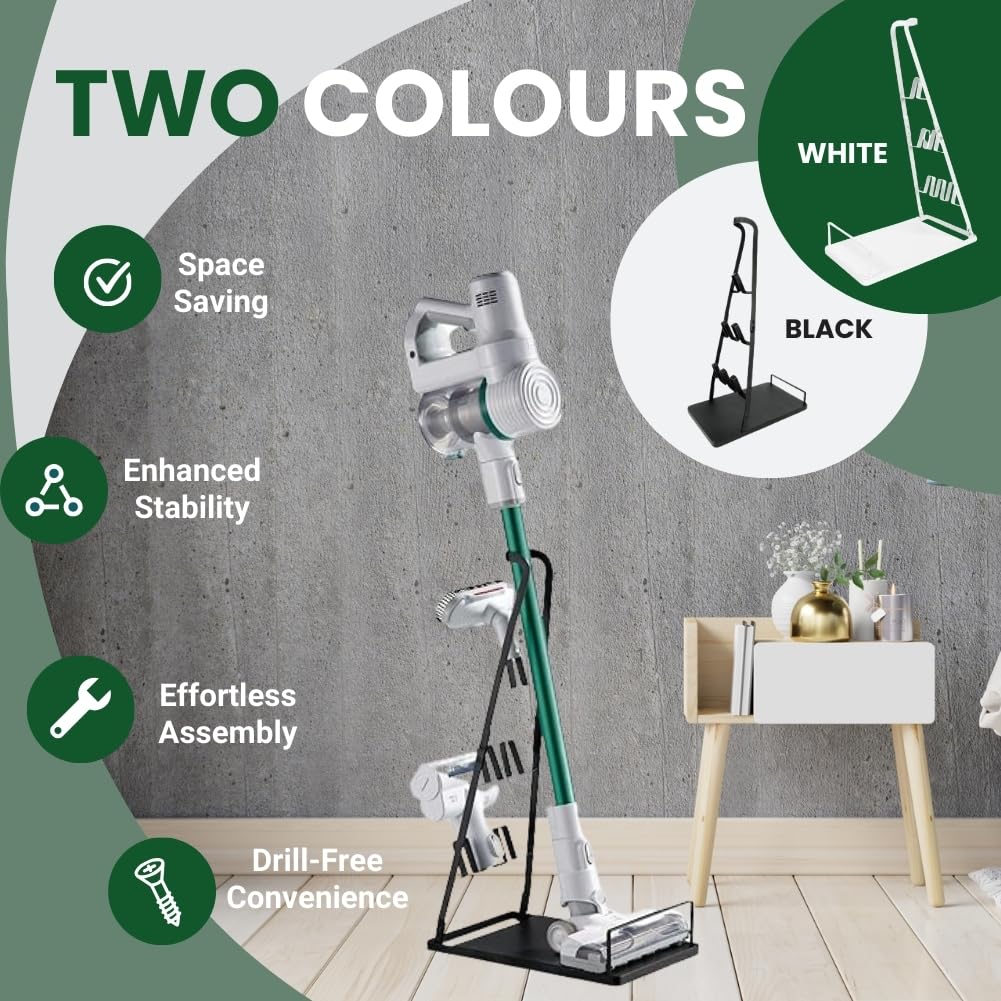 EZ SPARES Vacuum Stand - Universal Metal Storage Bracket & Docking Station for Dyson, Hoover, Eureka, Rainbow, Shop VAC & Most Stick Vacuums | Stable Holder for Home & Office Organization (Black) - Perfect for Closet, Garage & Utility Room Storage