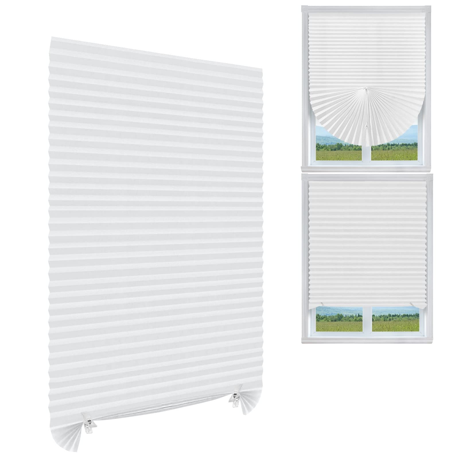 MALOKI Pleated Window Blinds - Cordless Light Filtering & Room Darkening Paper Shades for Home, Bedroom, Office - 24