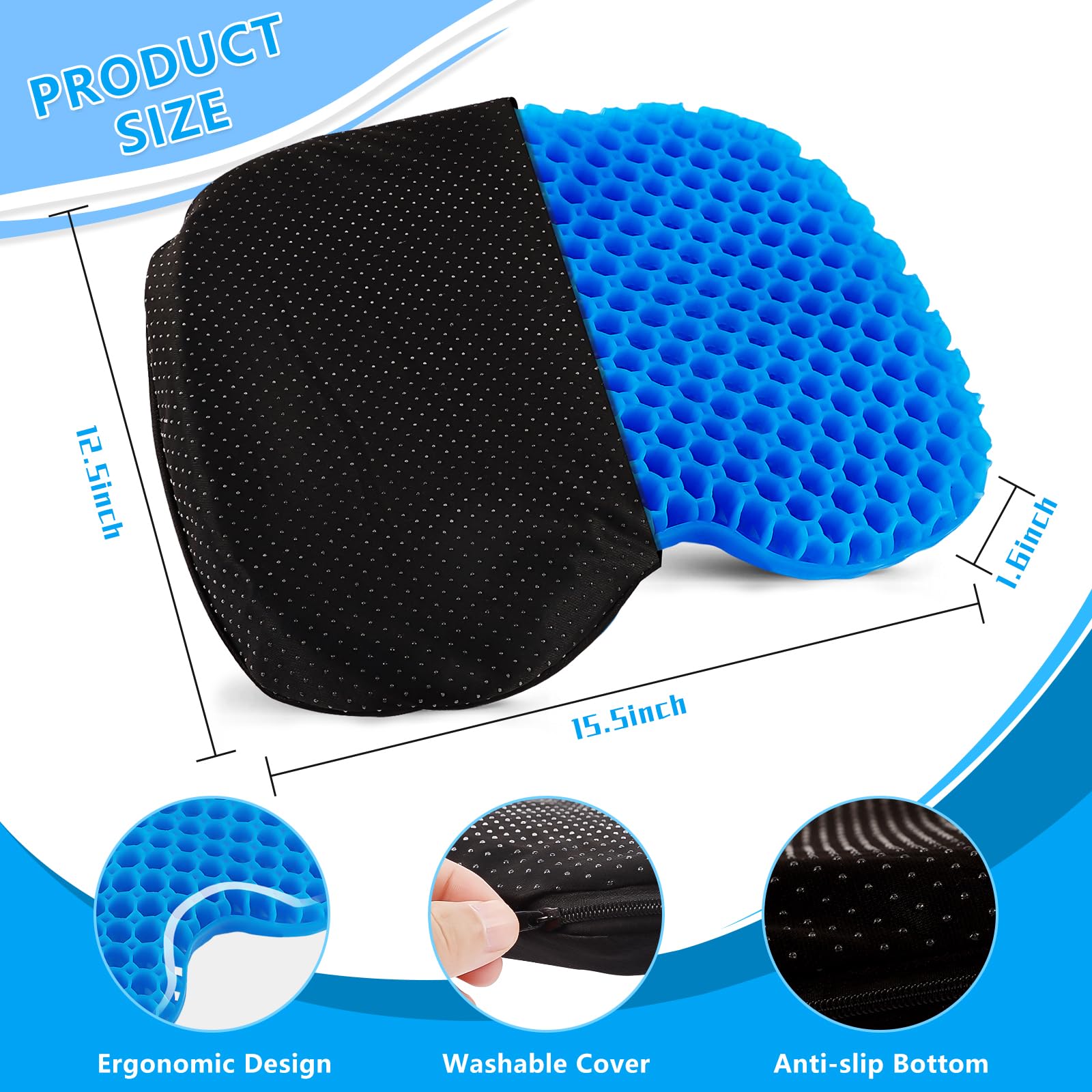 Non-Slip Kayak Seat Cushion - Thick Waterproof Gel Kayak Seat Pad with Anti-Skid Cover for Sit-In & Inflatable Kayaks, Canoes, Boats - Comfortable Fishing Kayak Accessories for Outdoor Water Sports & Adventure