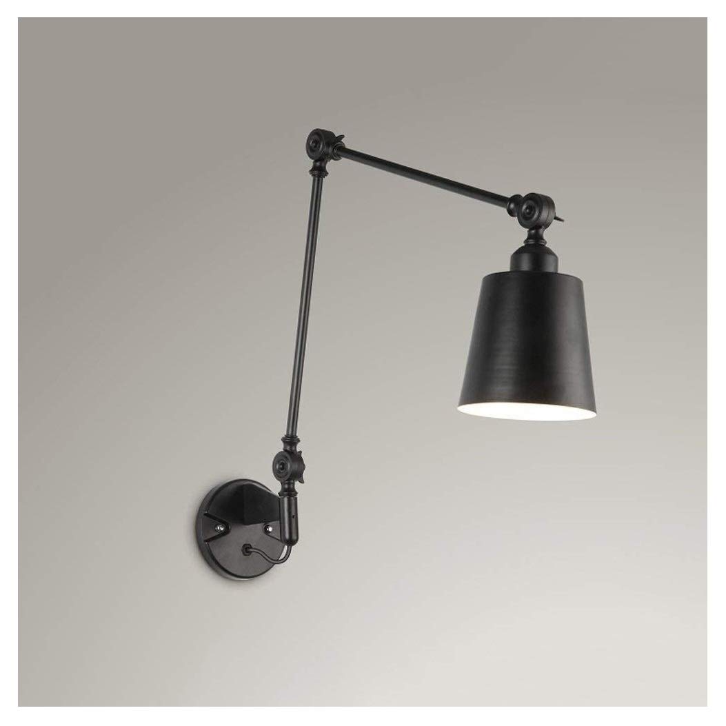 Vintage LED Iron Folding Telescopic Wall Light - Adjustable Long Arm Reading Lamp for Outdoor, Bedroom & Bar - Modern Black Hanging Light for Porch, Patio and Bedside Decor