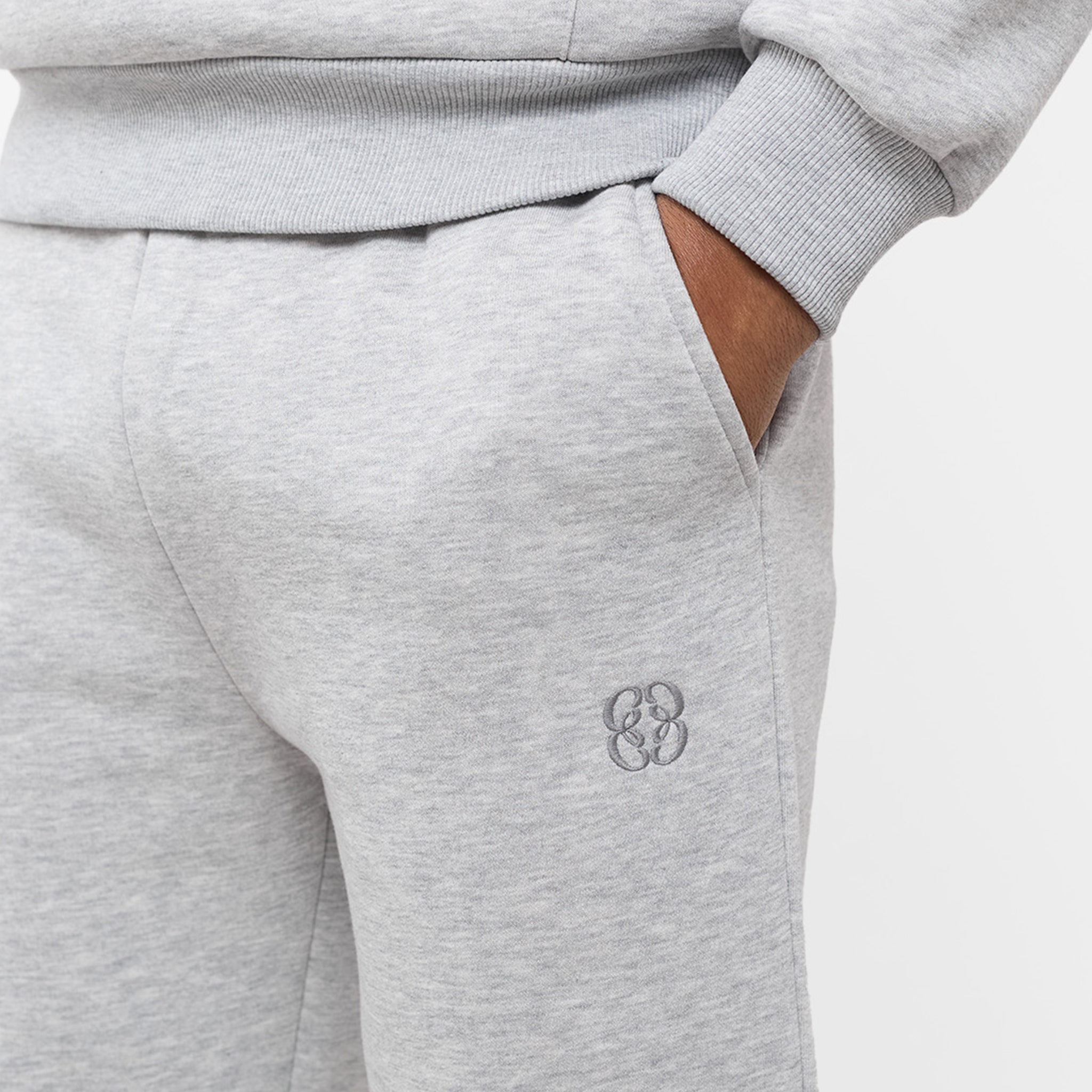 Embroidered Icon Open Hem Jogger Pants for Women - Soft Grey Marl Casual Sweatpants | Lounge, Yoga, Running & Everyday Wear
