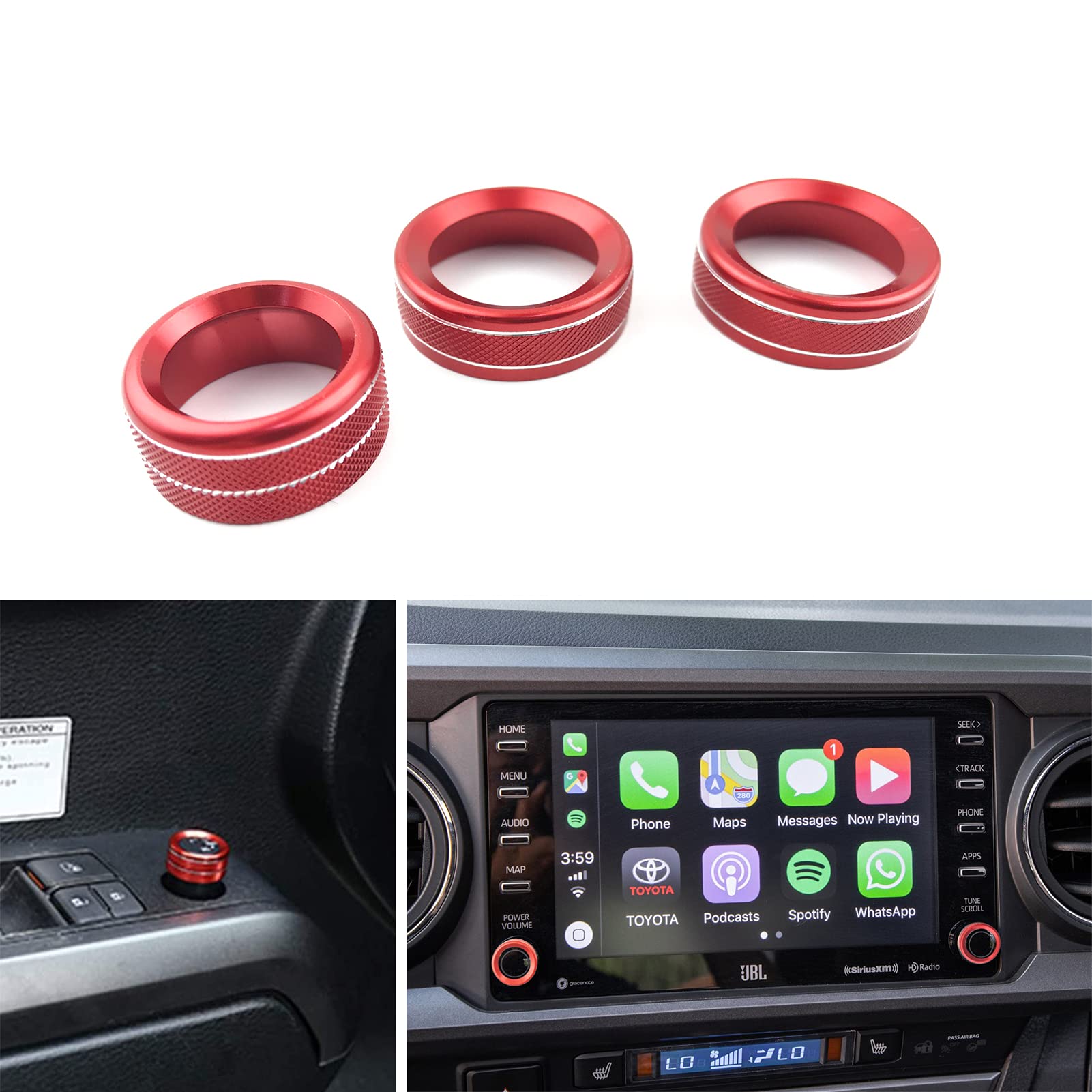 2016-2019 Toyota Tacoma Interior Accessories - Red Button Covers for AC Switch, Screen & Rear Mirror Controls | Premium Car Decor Upgrade for Enhanced Driving Experience