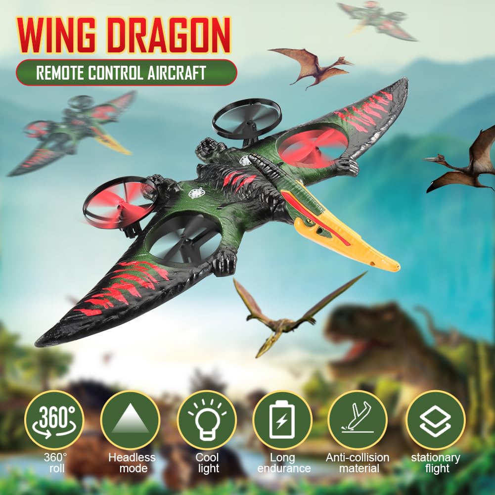 **Pterodactyl Dinosaur RC Drone for Kids & Adults - Easy to Fly Remote Control Dragon Toy Plane, Beginner-Friendly Hobby Aircraft - Perfect Birthday Gift for Boys & Girls (Indoor/Outdoor Play, STEM Learning, Party Favors)**