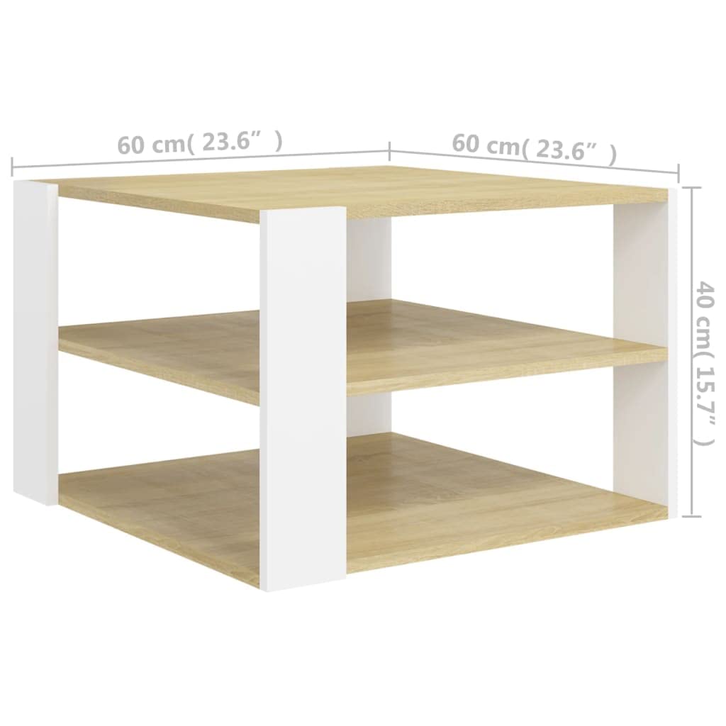 CHARMMA Coffee Table - 24x24x16 Inch Sonoma Oak & White Finish Chipboard - 14.1KG - Perfect for Living Room, Office & Small Spaces