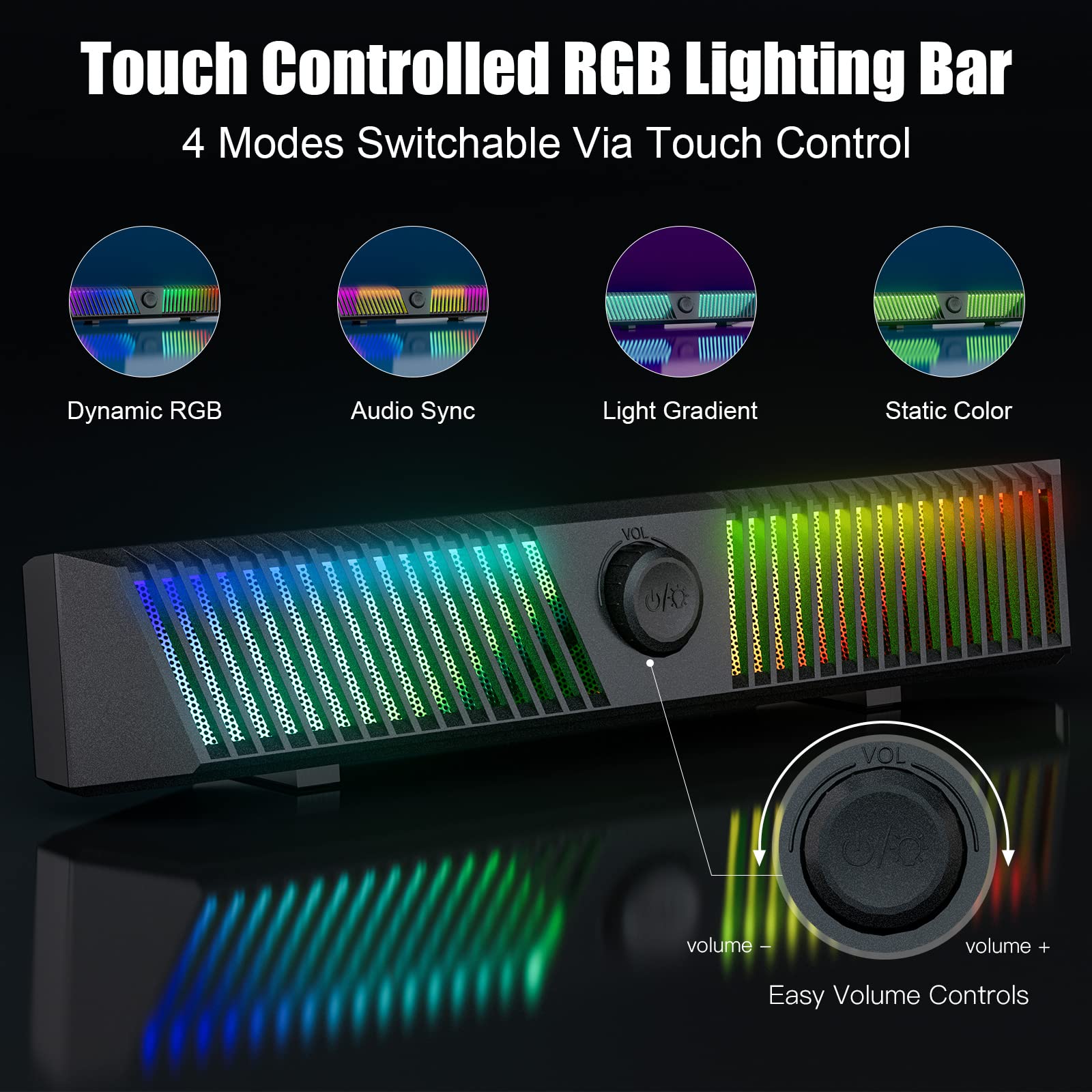 Smalody Computer Speakers with Stereo Bluetooth, Dynamic RGB LED Design, Built-in Microphone, Compatible with Desktop/Laptop/Smartphone/Game Console, Ideal for Gaming, Music, and Home Office