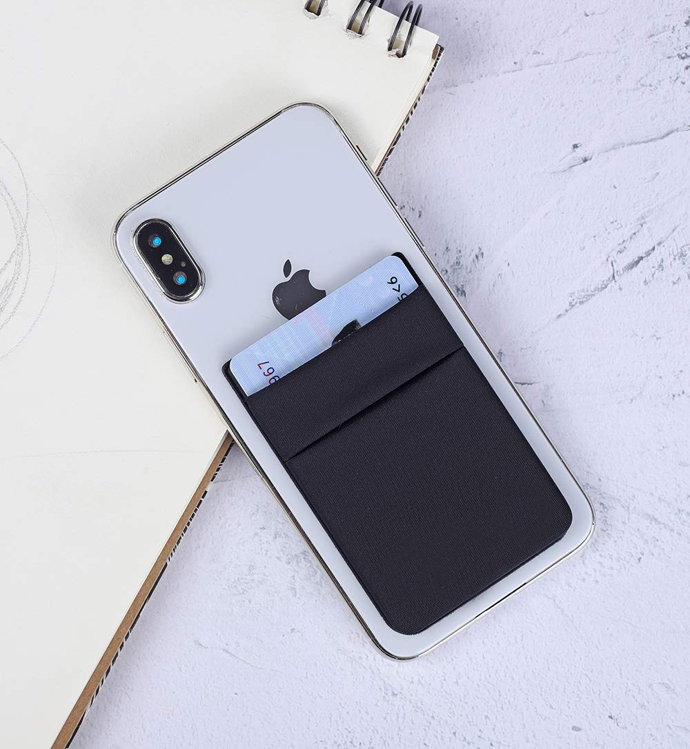 2 Pack Adhesive Phone Pocket - Stick On Card Wallet Sleeve for iPhone & Android - Secure Credit Card/ID Holder with Strong Sticker - Perfect for Gym, Travel & Everyday Use - Black