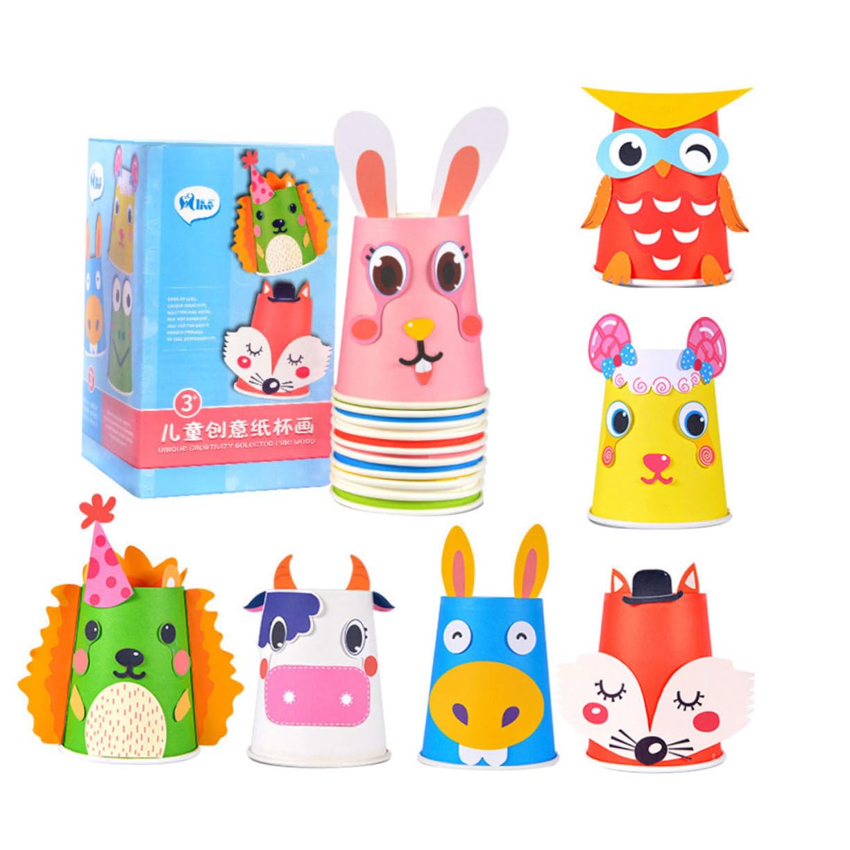 Vaguelly Kids Animal Stickers Craft Kit - 1 Set of Toddler Arts & Crafts Toys for Girls & Boys - Paper Cup Art Stickers for Creative Play, Classroom Activities & DIY Home Projects