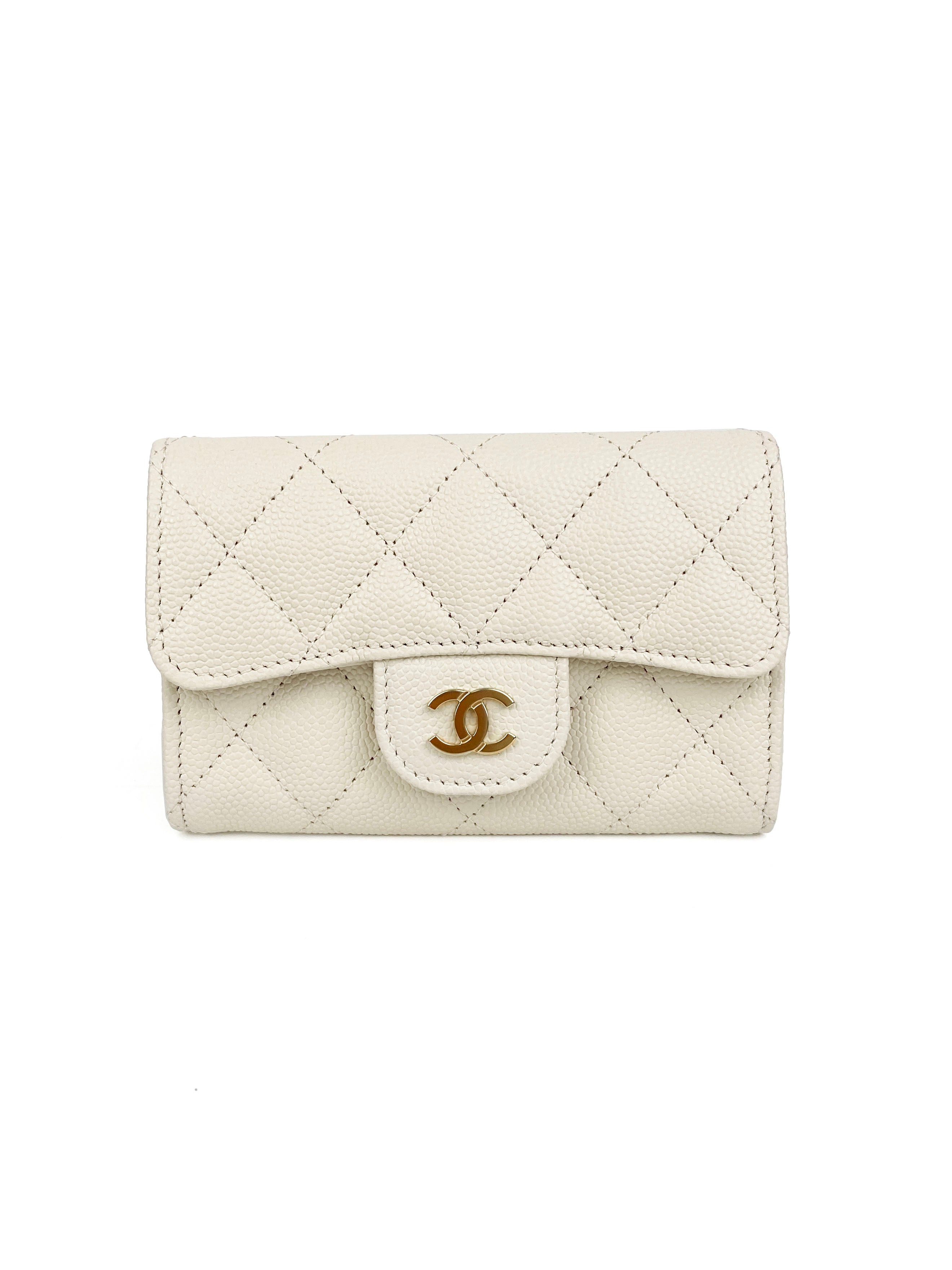 Chanel White Caviar Leather Card Holder - Luxury Compact Wallet for Credit Cards & IDs - Perfect for Everyday Use, Travel & Gifting