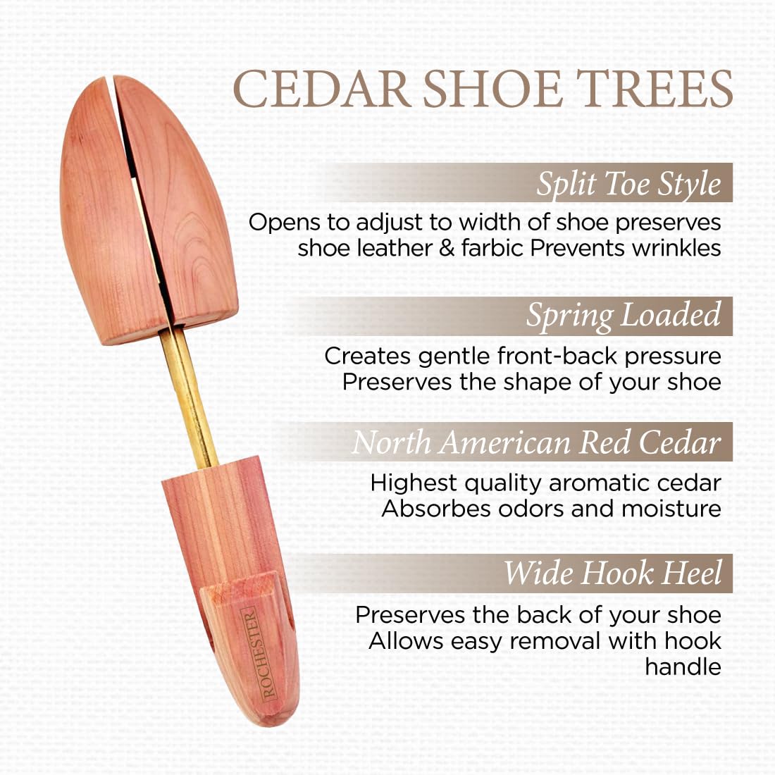 Premium Cedar Wood Shoe Trees for Men - Rochester Shoe Care Accessories - Keep Dress Shoes & Boots Fresh & Odor-Free - Perfect for Formal Wear & Office Use