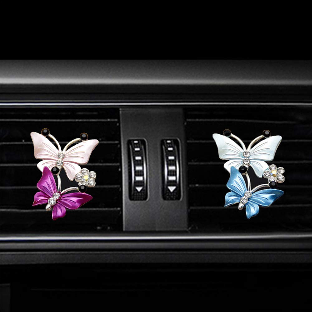 Dual Butterfly Car Vent Clip Air Freshener - Rose Scented Perfume Diffuser for Women, Pink Car Accessories & Decor - Perfect for Daily Commute, Road Trips & Office Cars
