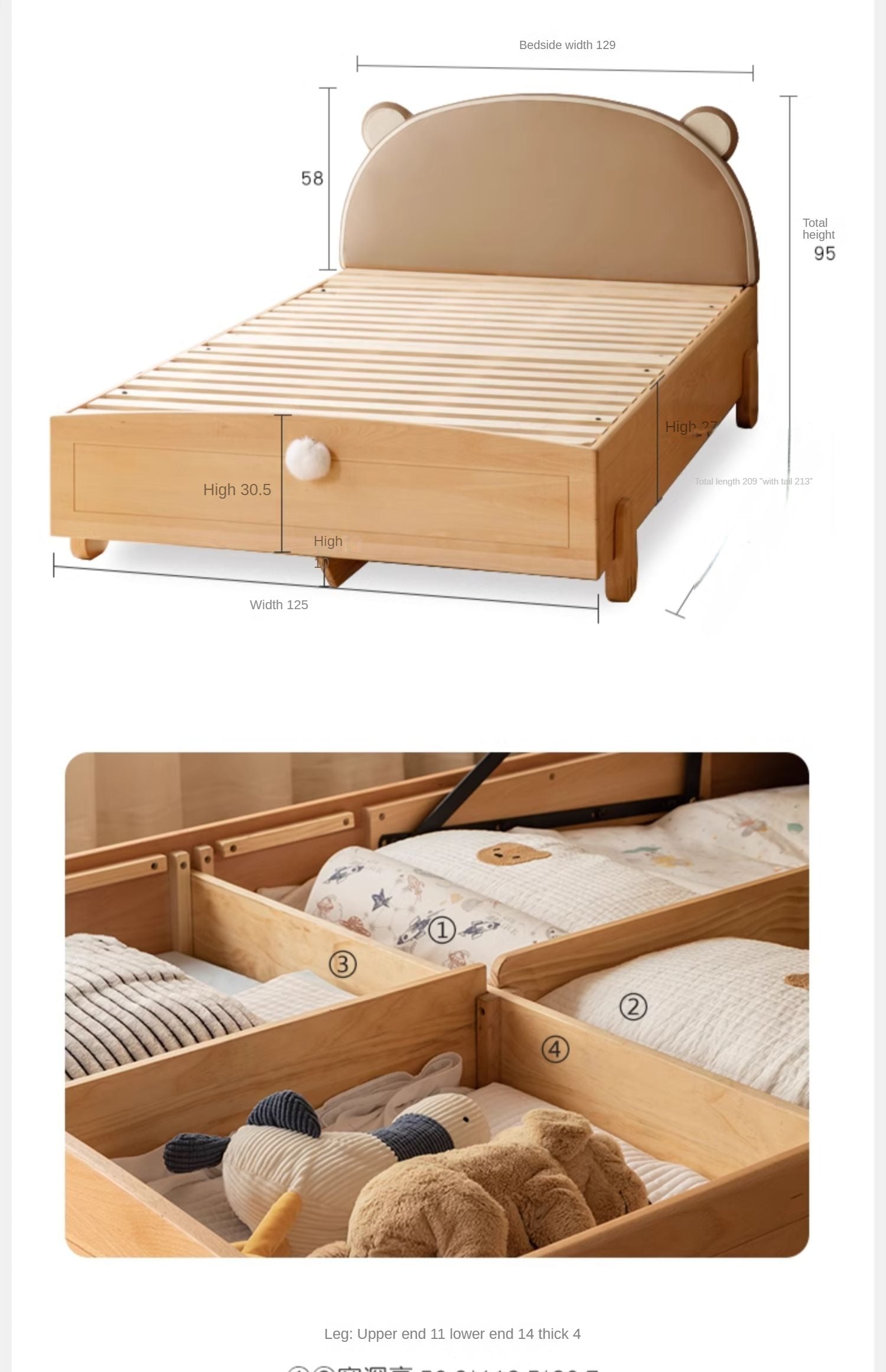 Solid Wood Bear Box Bed - Handcrafted from Premium Beech & Oak - Durable & Stylish Storage Solution for Kids' Rooms, Nurseries, and Cabin Decor