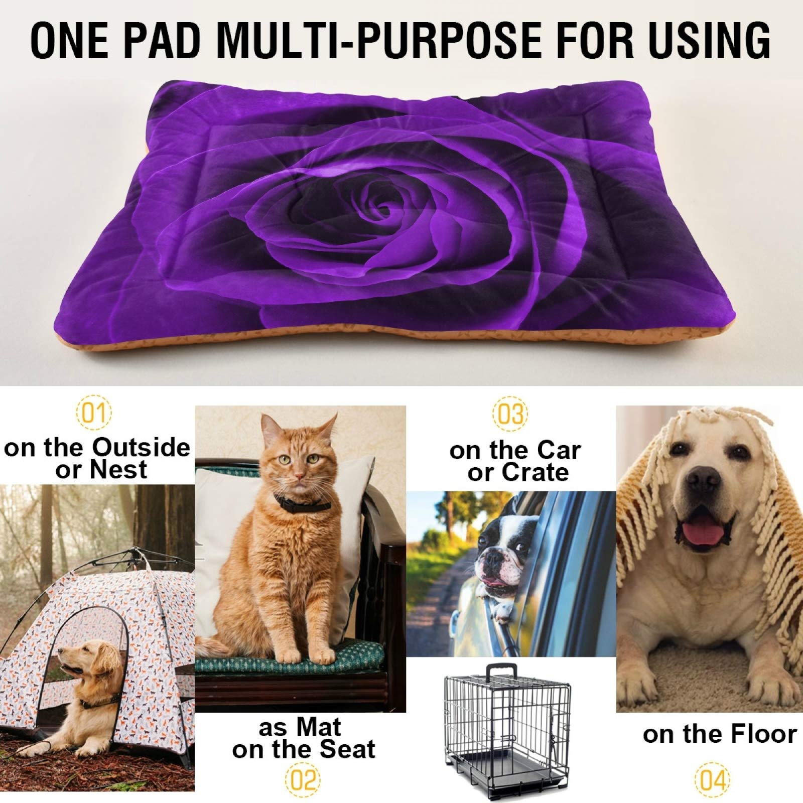 Purple Rose Pet Bed for Dogs and Cats - Ultra Soft Rectangle Comfortable Calming Bed for Small & Medium Pets, 24x18 Inches - Perfect for Living Room, Bedroom, or Crate Use