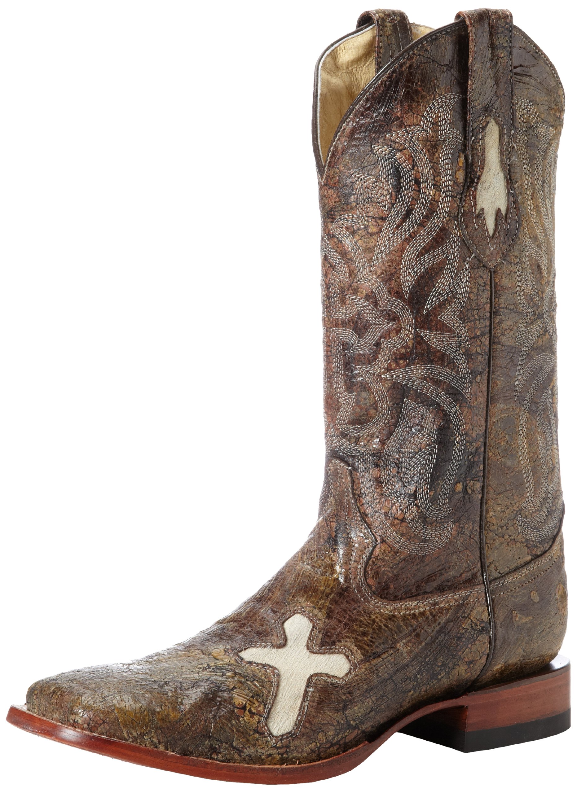Ferrini Men's Distressed Cross Vamp Boots - Rugged Leather Motorcycle & Work Boots for Men - Perfect for Biker Rides, Outdoor Adventures & Casual Wear