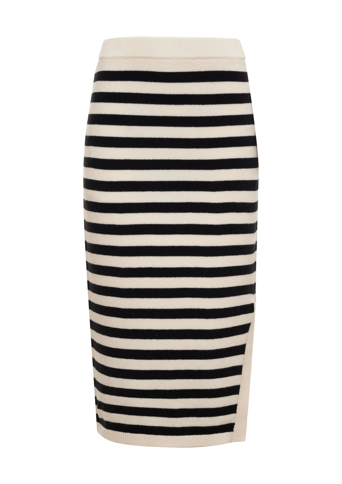 Stylish Side Slit Midi Skirt in Black & Macrame Stripe - Perfect for Casual Outings, Office Wear & Date Nights