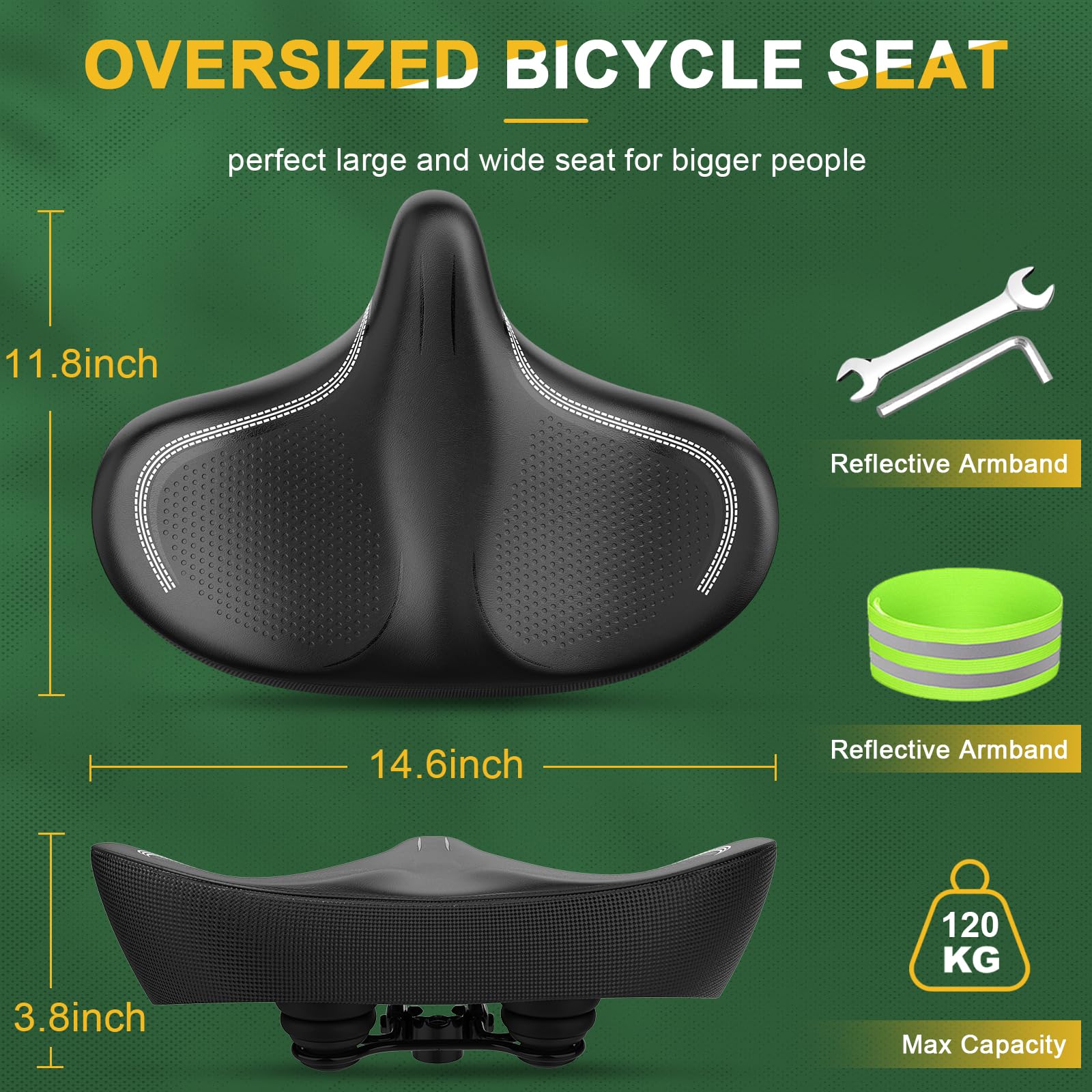 **Extra Wide Comfort Memory Foam Bike Seat - Noseless Oversized Bicycle Saddle Replacement for Electric, Exercise, Cruiser & Road Bikes - Ideal for Men & Women - Perfect for Long Rides, Commuting & Outdoor Cycling**