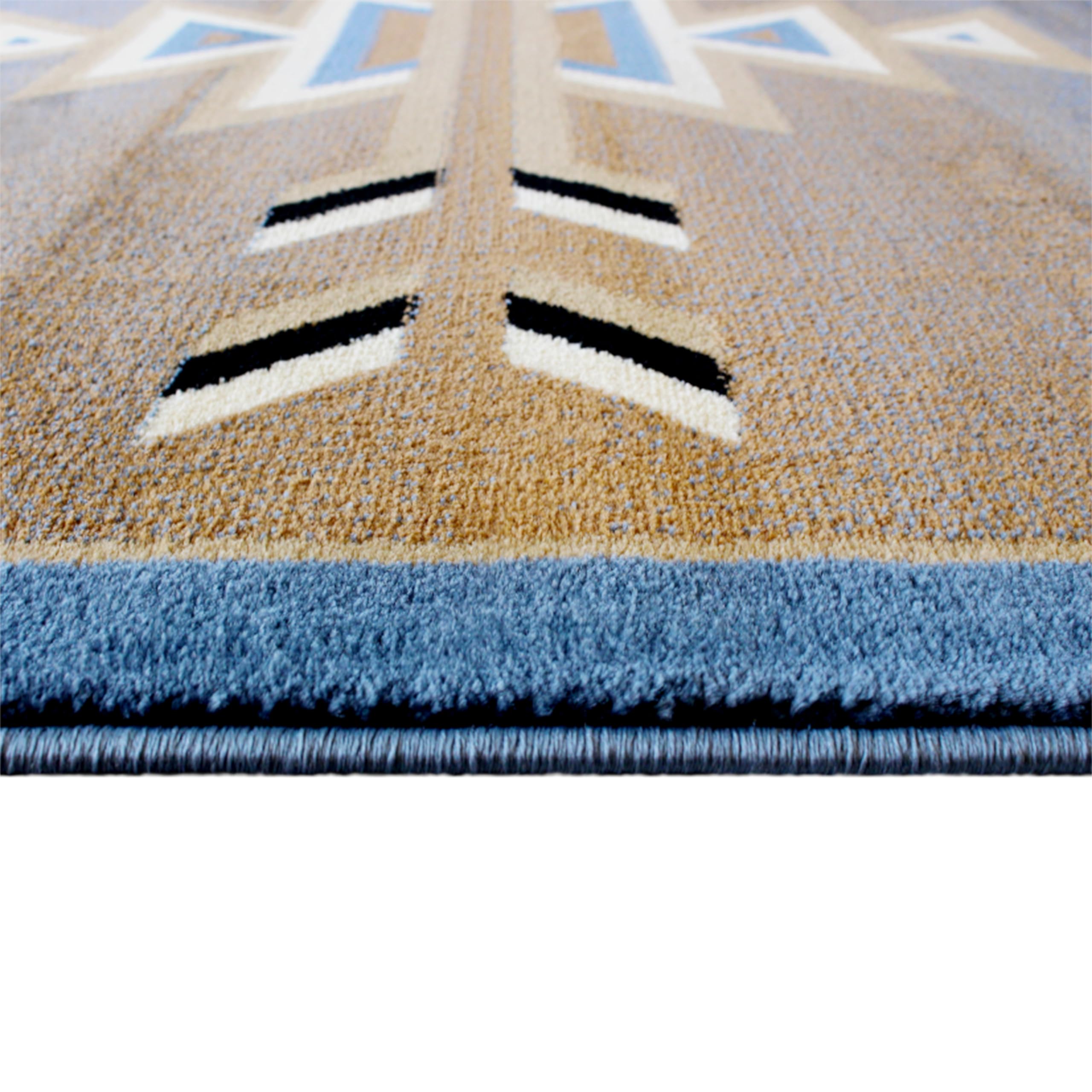 EMMA + OLIVER Reno Olefin Accent Rug 6x9 Feet - Southwestern Geometric Arrow Pattern in Blue, Black, Beige & Ivory - Stain & Moisture Resistant Indoor Outdoor Rug with Jute Backing - Perfect for Living Room, Bedroom, or Patio Decor