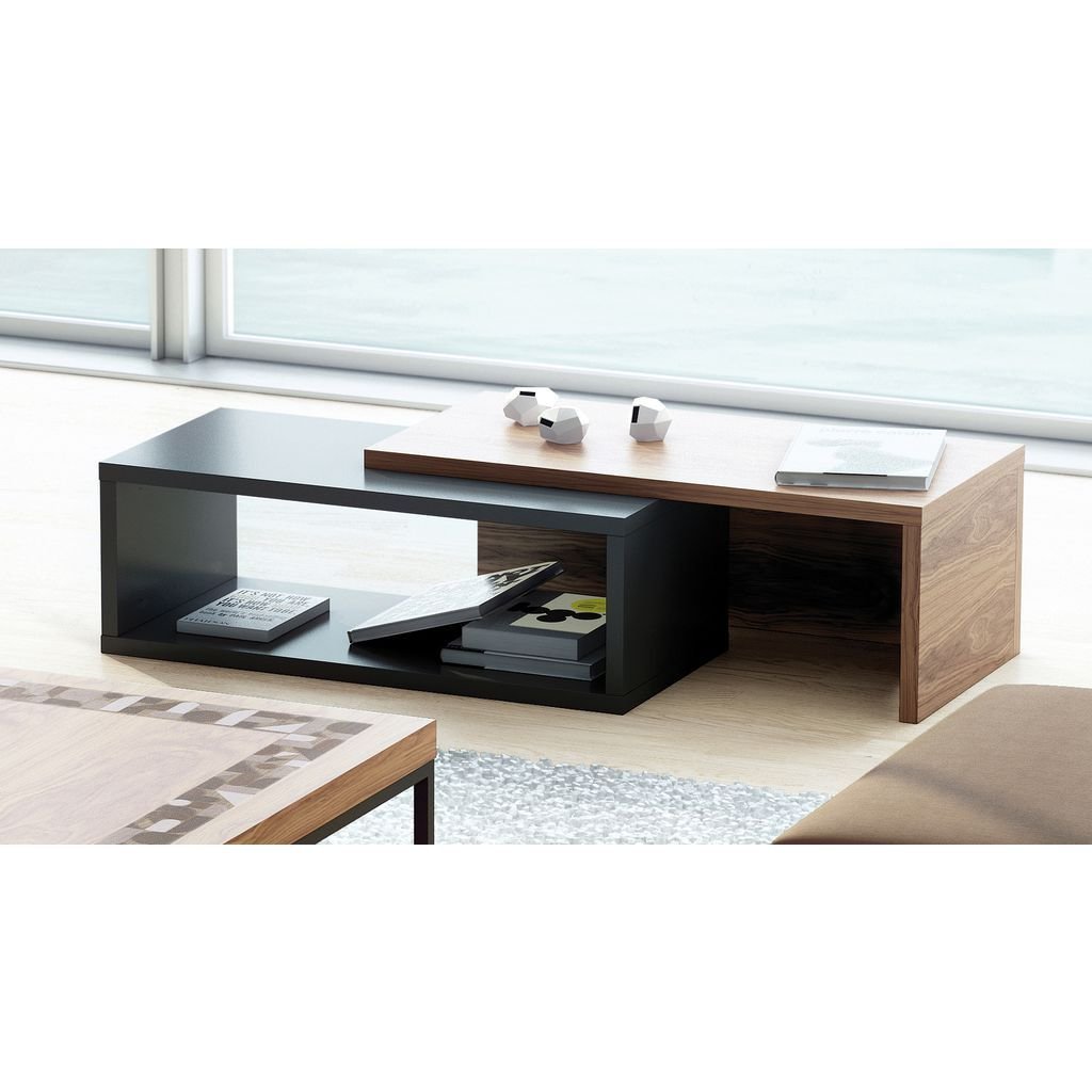 2-Piece Modern Coffee Table Set in Pure Black & Walnut Finish - Perfect for Living Room, Lounge or Office Decor
