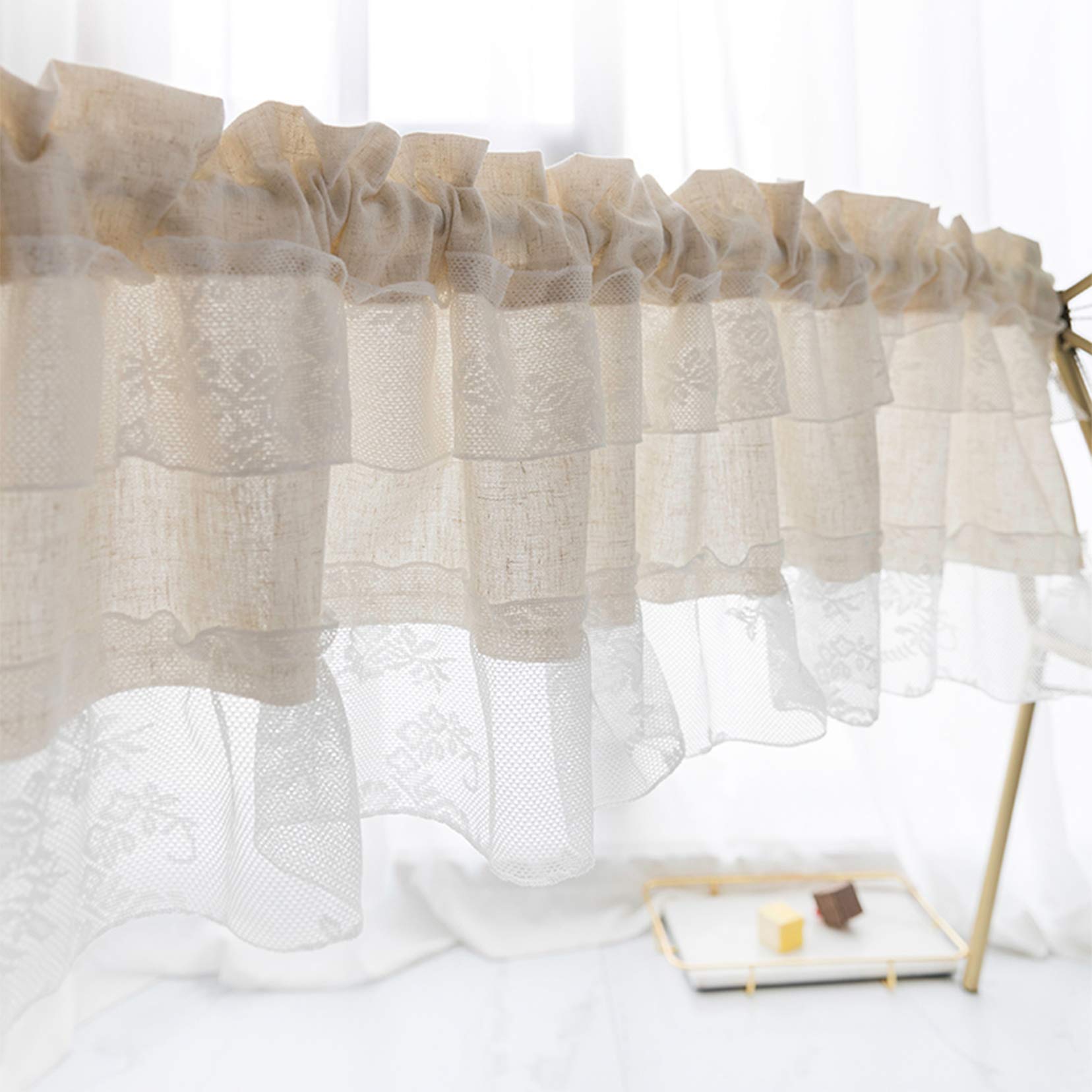 Half Curtain Kitchen Window Valance - Short Lace Pastoral Curtain for Decoration, Bathroom, Cupboard Door & Washbasin (1 Piece) - Perfect for Farmhouse, Cottage & Vintage Style Home Decor
