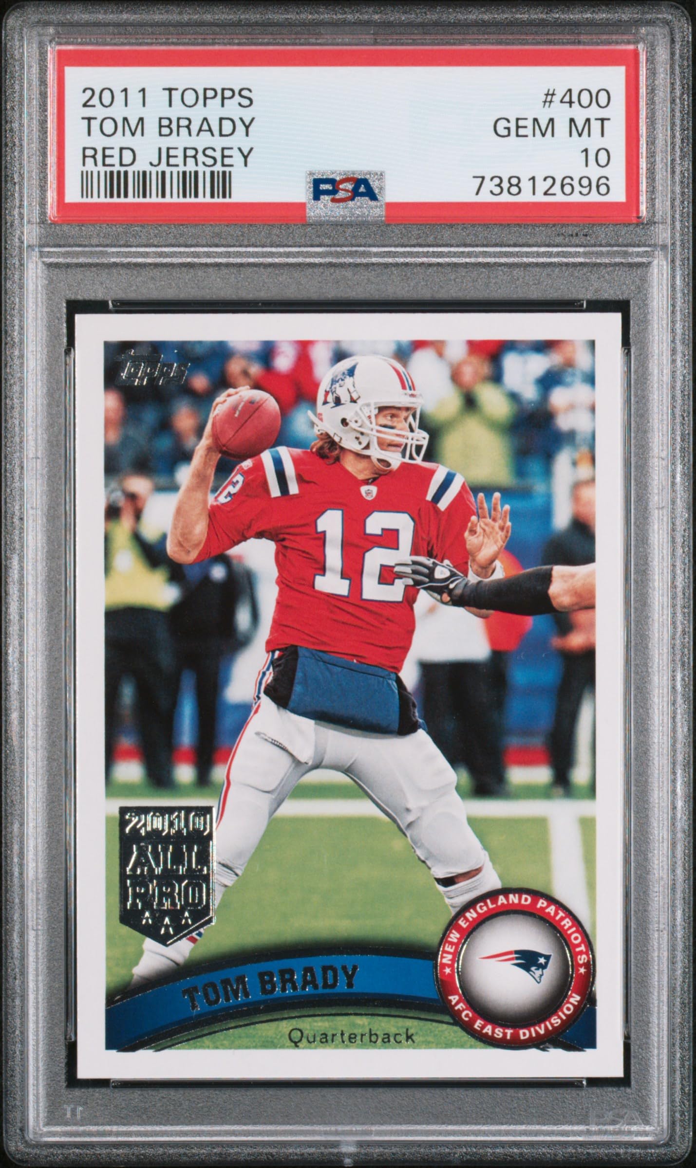 Tom Brady 2011 Topps Red Jersey Football Card #400 PSA 10 Gem Mint - Rare Collectible for NFL Fans, Sports Memorabilia Display & Investment
