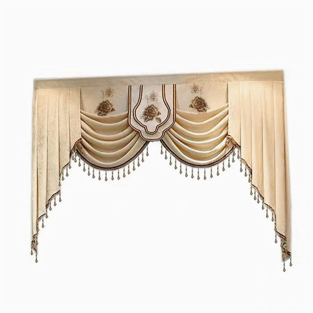 Gxi Custom Chenille Waterfall Valance with Beaded Rod Pocket - Luxury European Jacquard Curtain Drapes for Living Room (1 Panel, 59