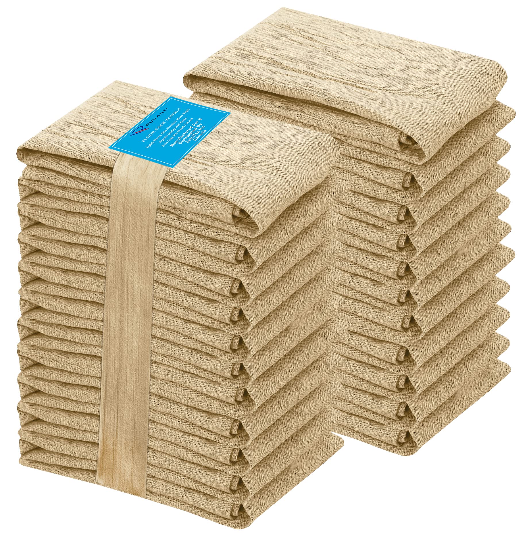 Ruvanti 24 Pack 28x28 Inch 100% Cotton Flour Sack Dish Towels - Super Absorbent & Quick Drying Kitchen Towels for Dishes, Cleaning & Drying - Machine Washable, Reusable Tea Towels (Camel) - Perfect for Kitchen, Restaurant & Household Use