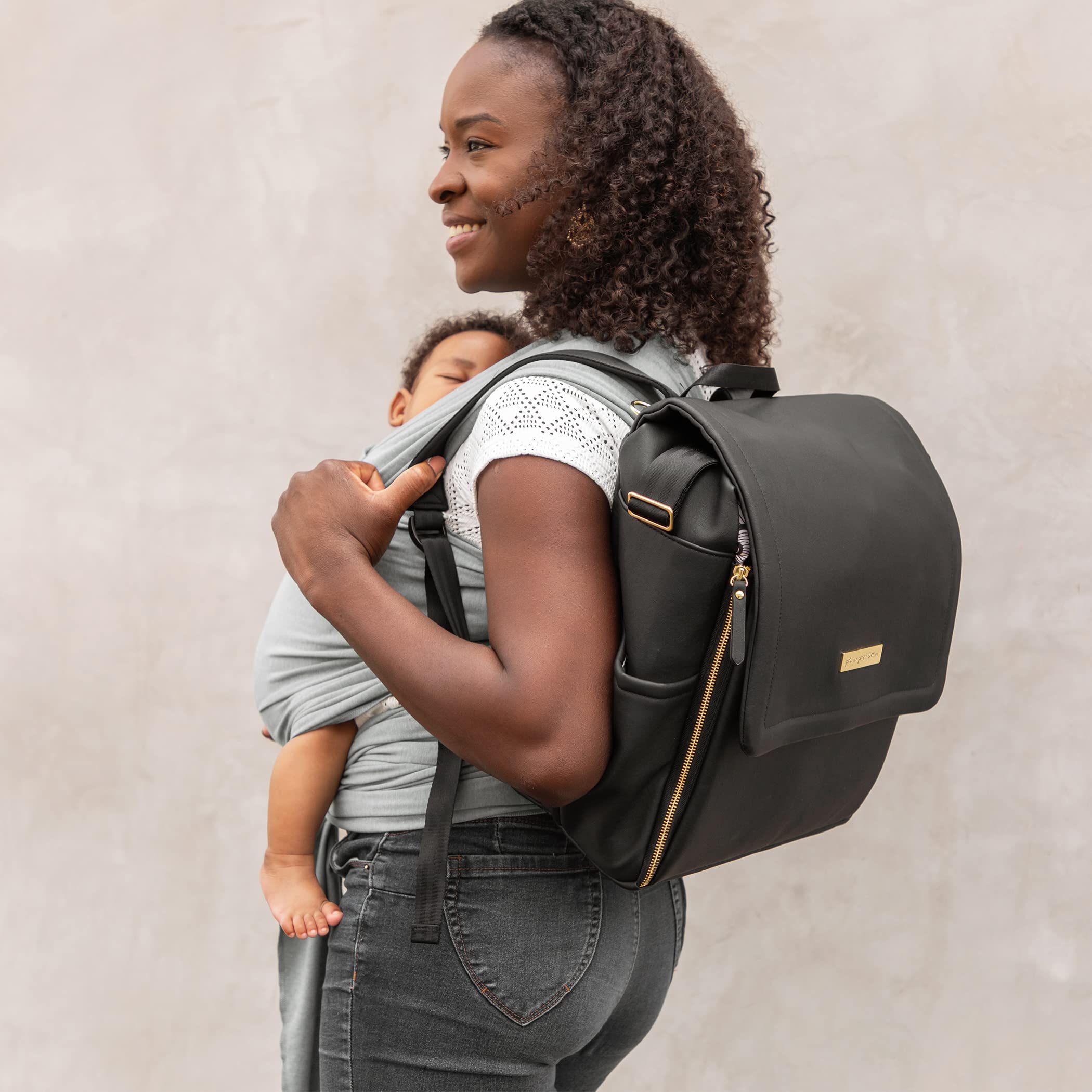 Petunia Pickle Bottom Boxy Backpack Diaper Bag - Stylish Spacious Baby Bag for On-the-Go Moms, Black Leatherette - Perfect for Travel, Daycare & Everyday Use