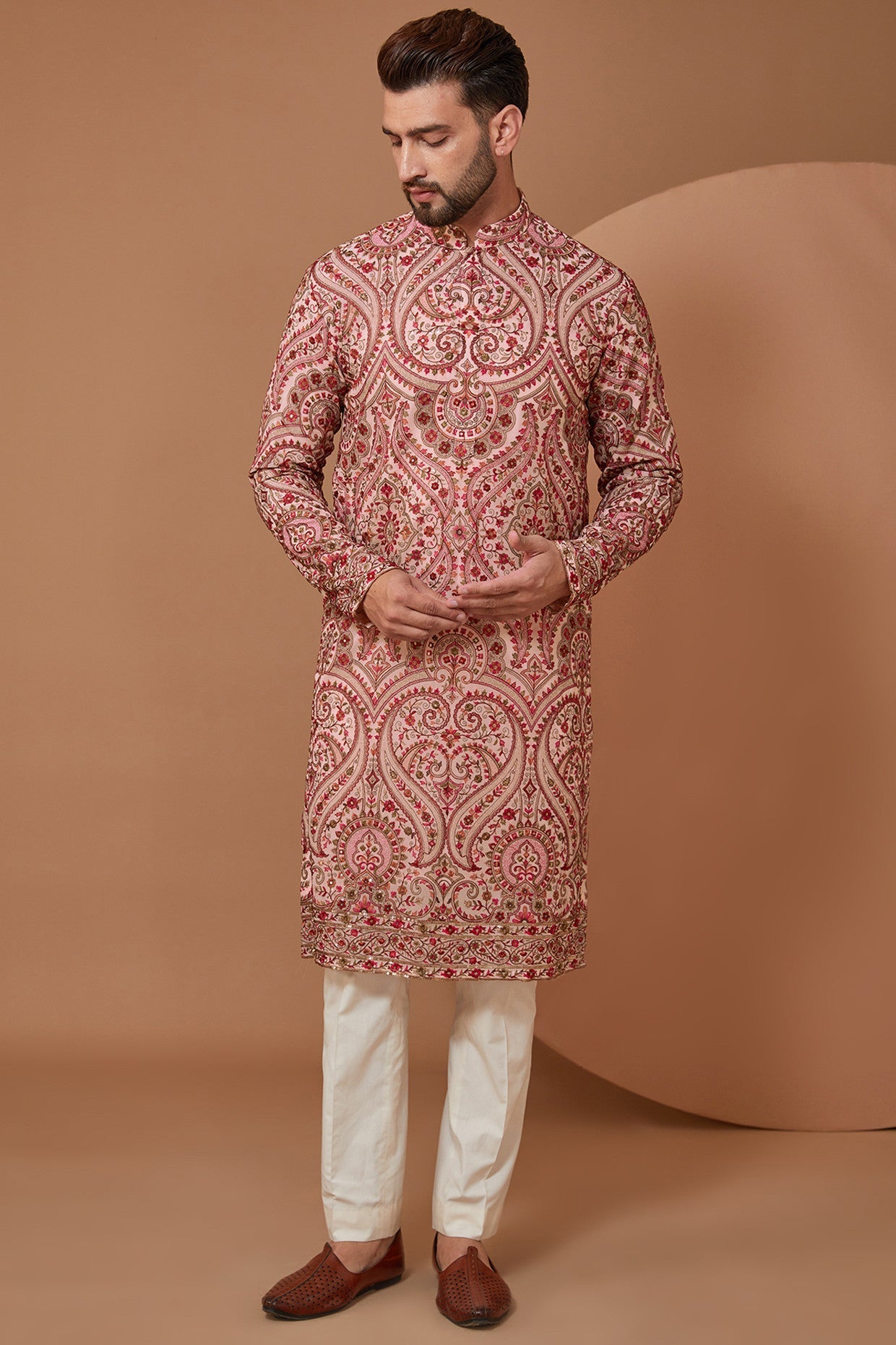 Elegant Light Pink Kashmiri Jamawar Embroidered Kurta for Women | Traditional Indian Ethnic Dress | Perfect for Weddings, Festivals & Special Occasions
