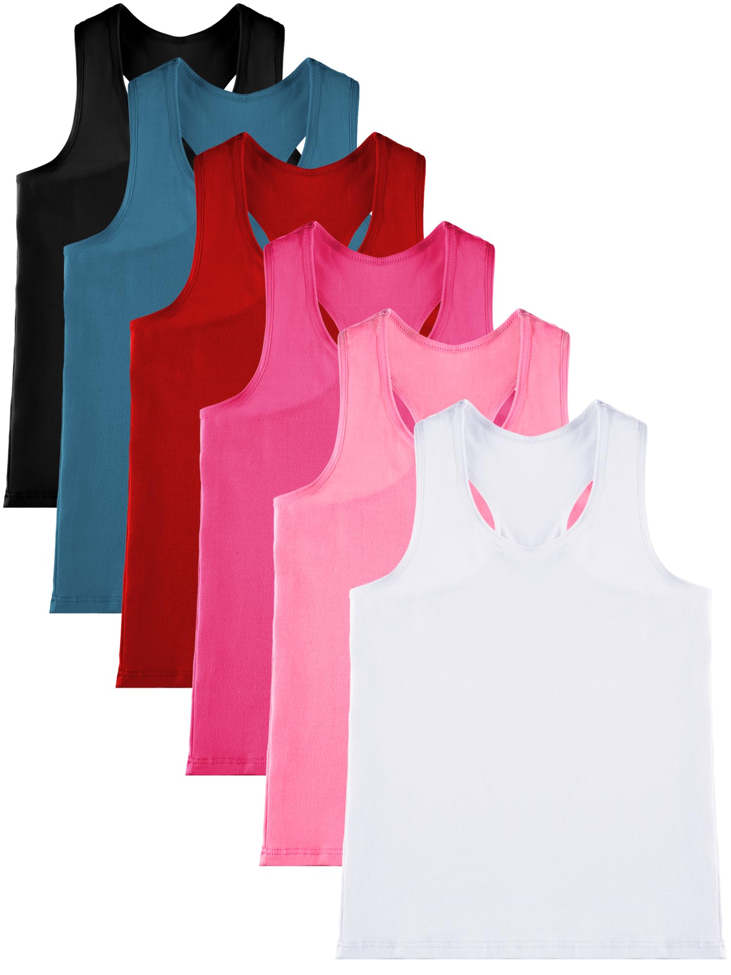 Geyoga 6-Pack Girls Racerback Crop Tank Tops - Sleeveless Dance Tops for Ballet, Gymnastics, Yoga & Performance Wear - Breathable Workout Tops for Dance Class, Recital & Practice