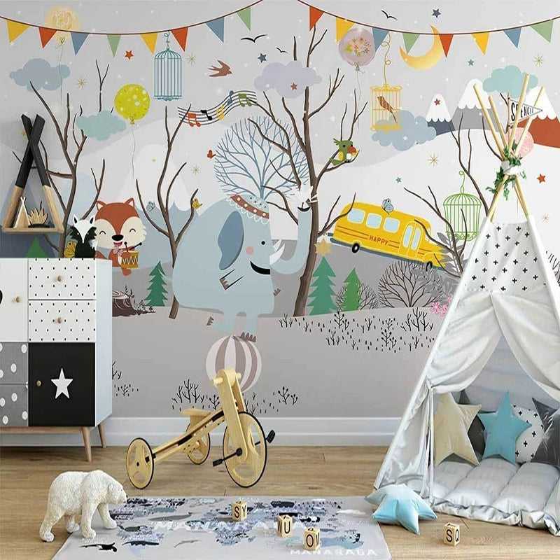 Winter Wonderland Wallpaper - Festive Animal Party Design for Home & Nursery Decor | Perfect for Christmas, Kids Rooms & Seasonal Celebrations