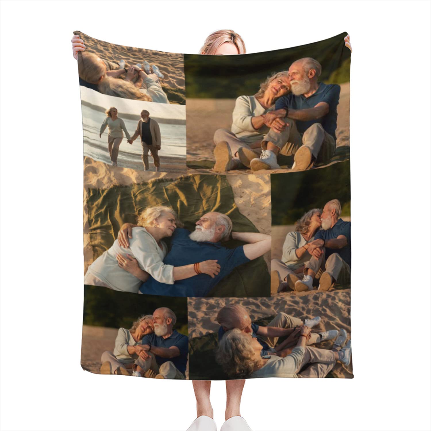 Personalized Photo Collage Flannel Blanket - Custom Blanket with Text & Pictures - 70