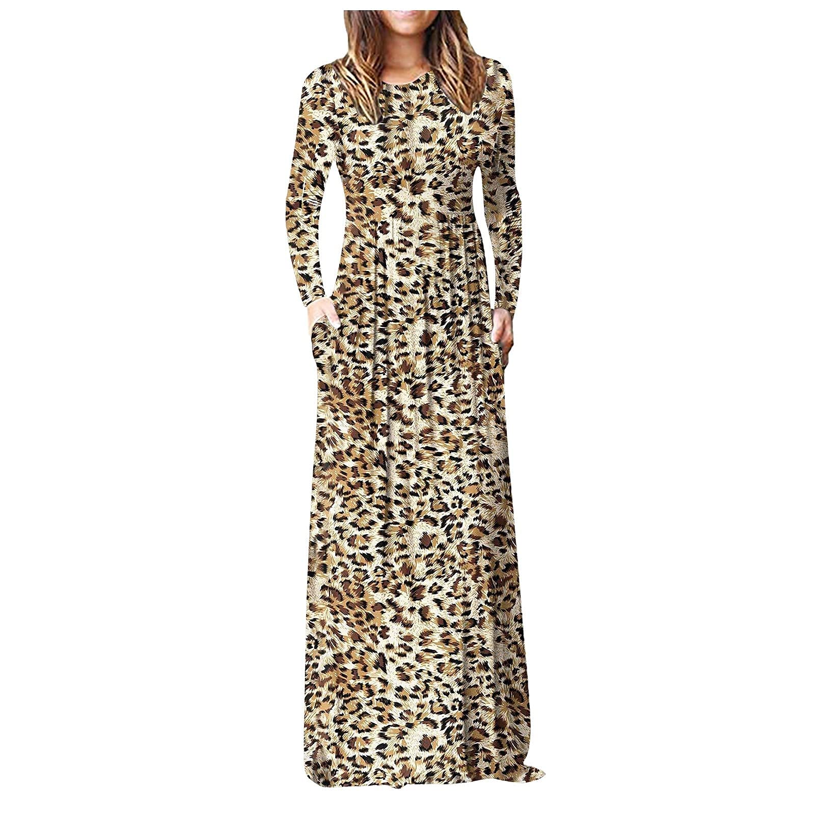 FANGTION Plus Size Fall Dresses for Women - Long Sleeve Loose Plain Maxi Dresses with Pockets | Casual Comfort Wear for Autumn Outings, Date Nights & Office Attire