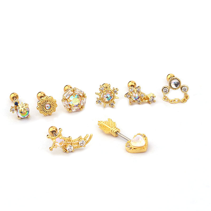 20G Cartilage Tiny Stud Earrings - Moonstone Stud Earrings for Women | HSPJ261 | Perfect for Daily Wear, Parties & Gifts