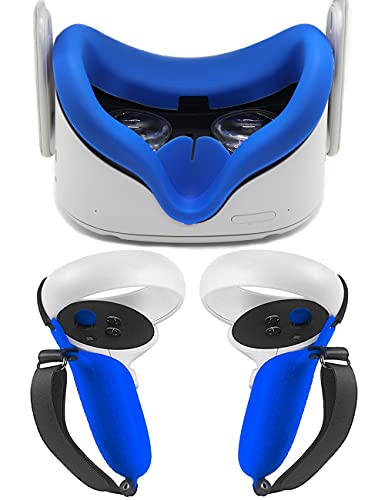 Premium Silicone VR 2 Controller Grip Cover & Face Protector - Blue Shockproof Gaming Accessories for PS5 VR2 - Enhance Comfort & Protection During Intense Virtual Reality Sessions