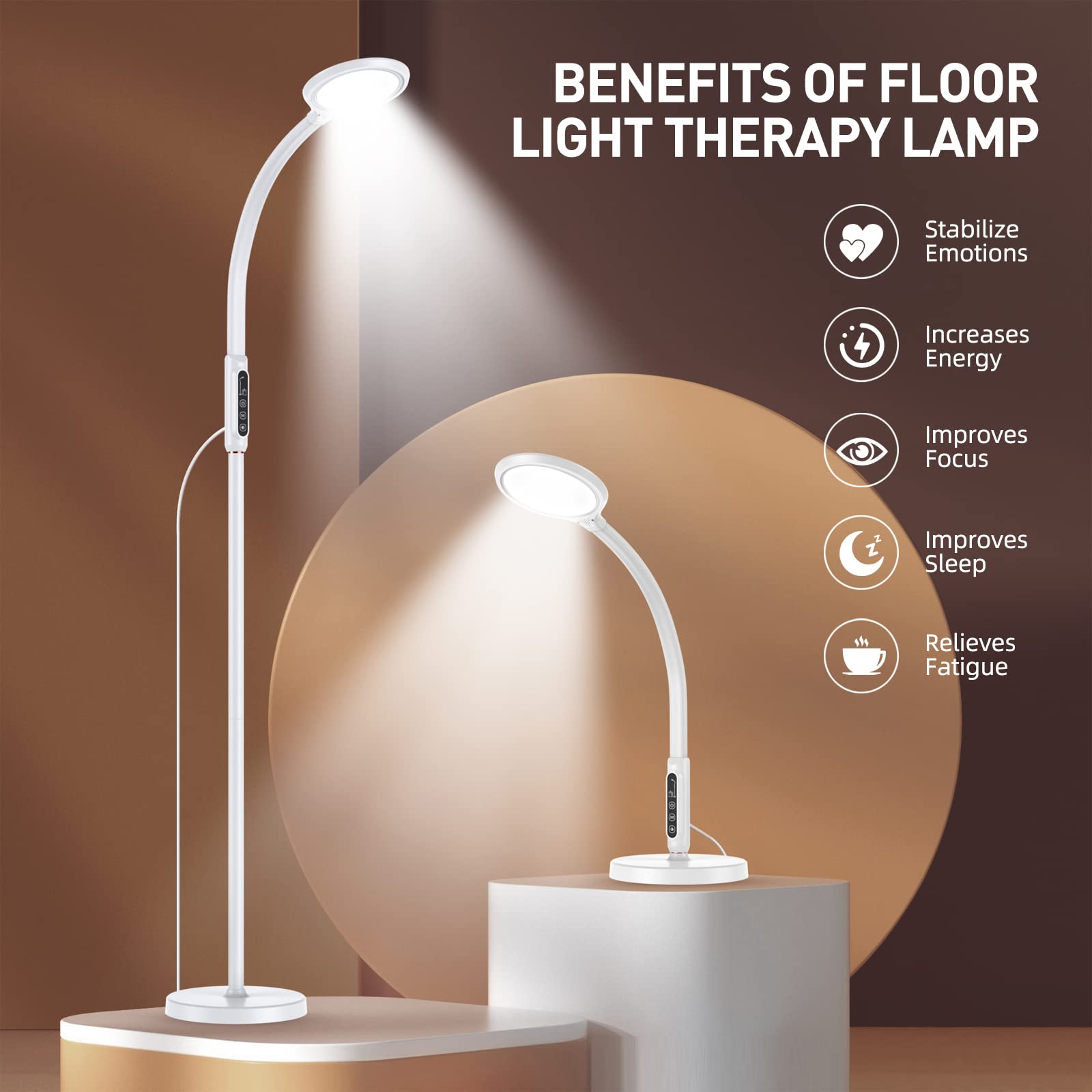 11000 Lux LED Light Therapy Lamp - UV-Free Full Spectrum Sunlight Lamp with 10 Brightness Levels, 2-in-1 Retractable Floor/Desk Lamp for Seasonal Affective Disorder (SAD), Winter Blues & Home Office Wellness