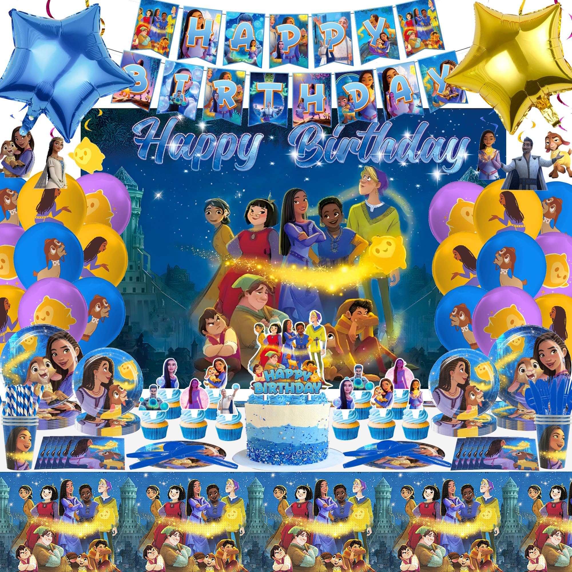 149 PCS Happy Birthday Party Decorations Kit - Includes Banner, Balloons, Backdrop, Tableware, Invitation Cards & Cake Topper - Perfect for Kids Birthday Parties, Baby Showers & Celebration Decorations